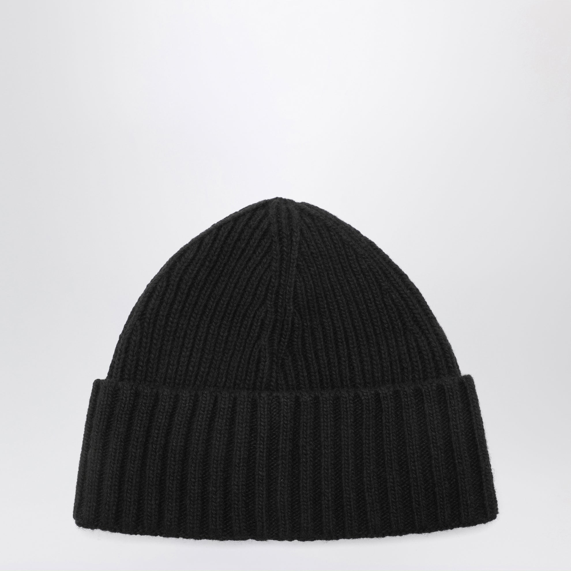 Black wool-blend beanie with logo patch
