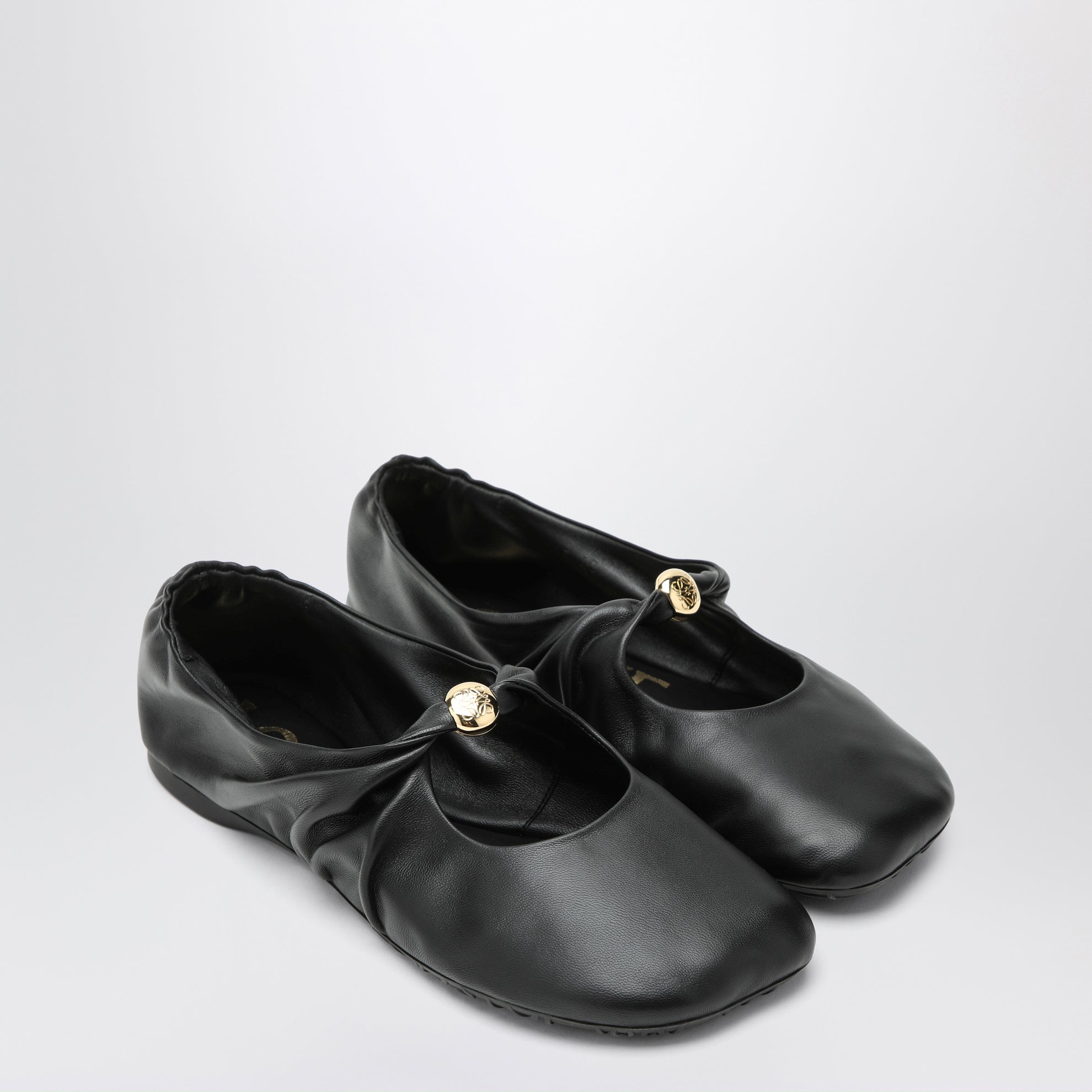 Schwarze Nappa-Perlen-Ballerinas