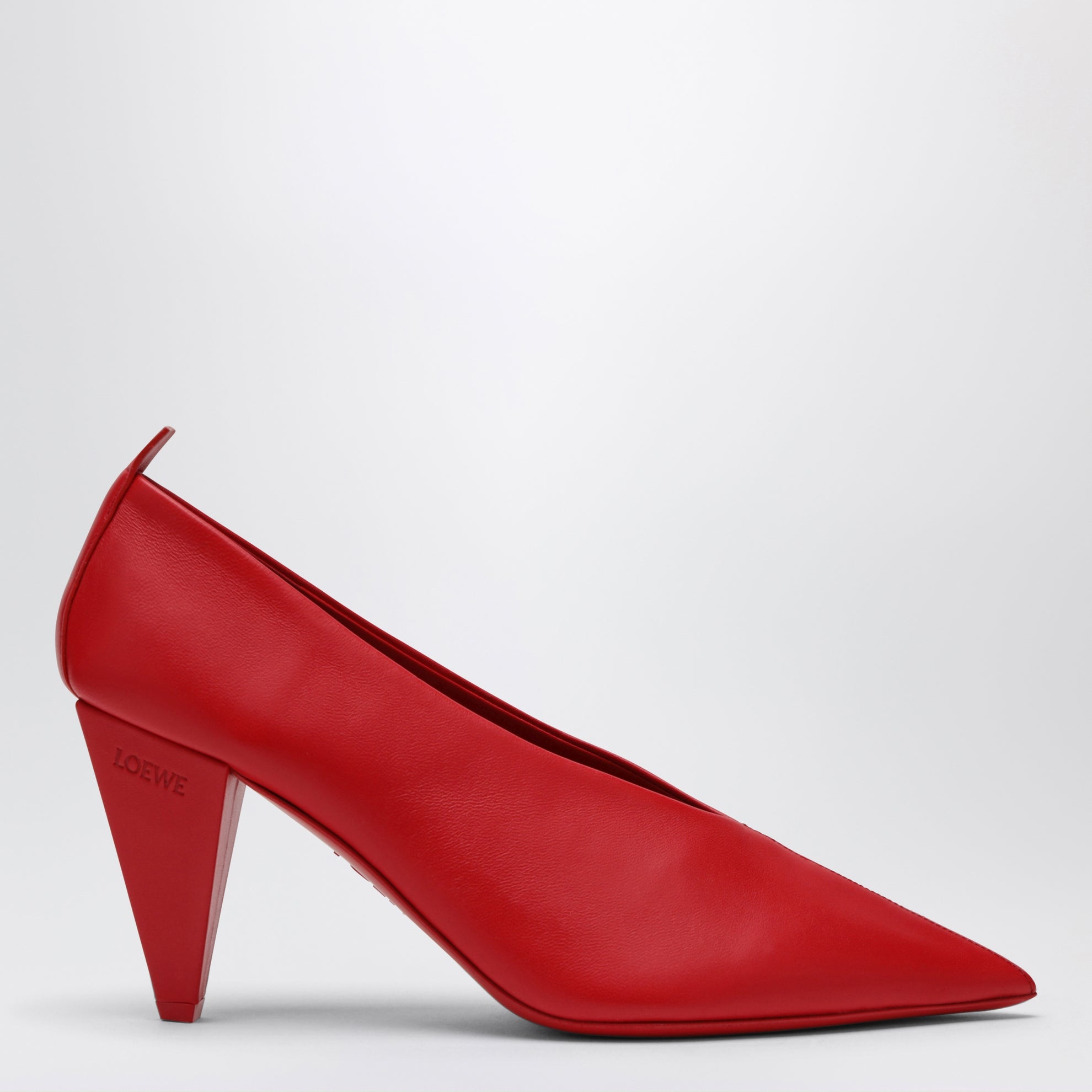 Red Origami Cubic Pumps in Leather
