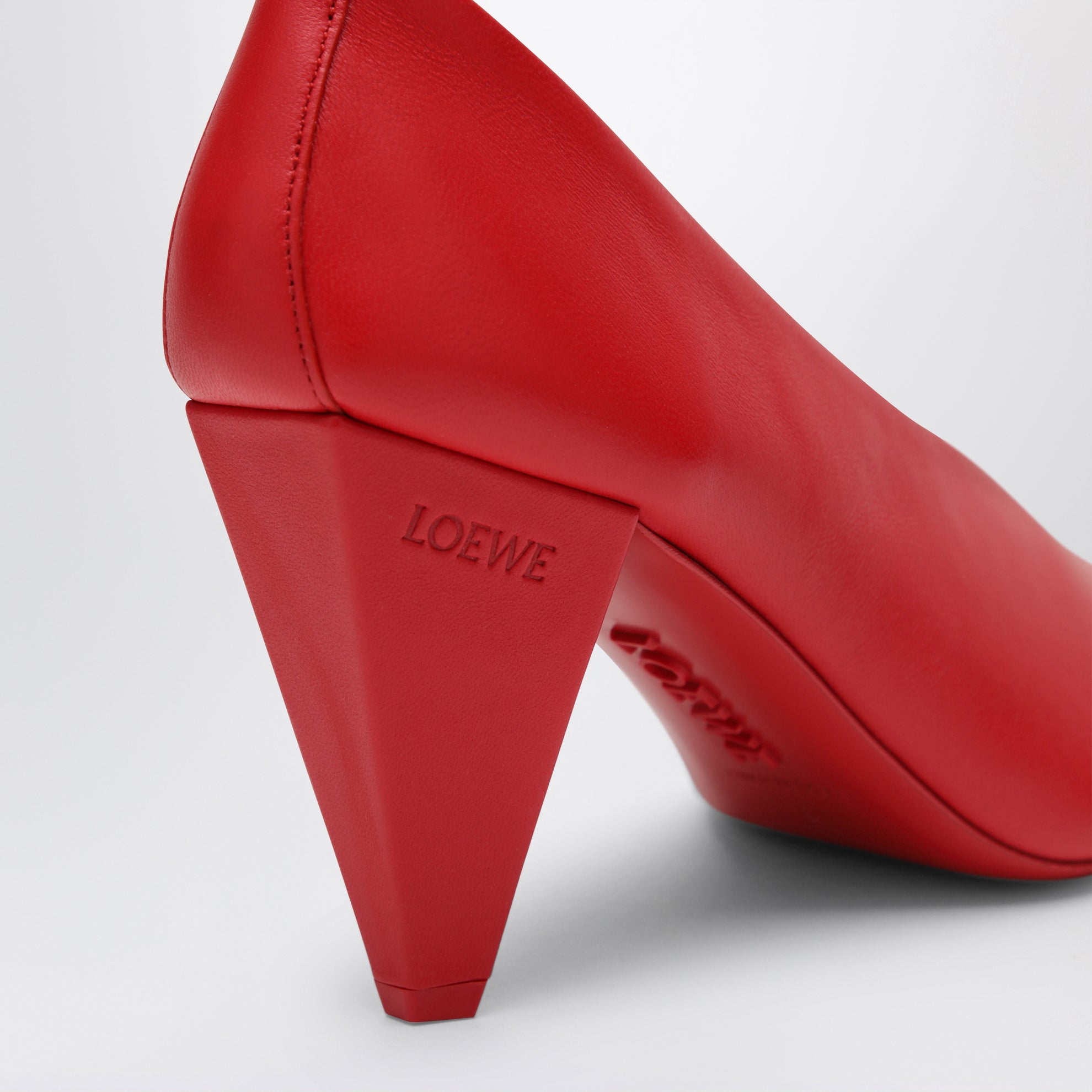 Red Origami Cubic Pumps in Leather