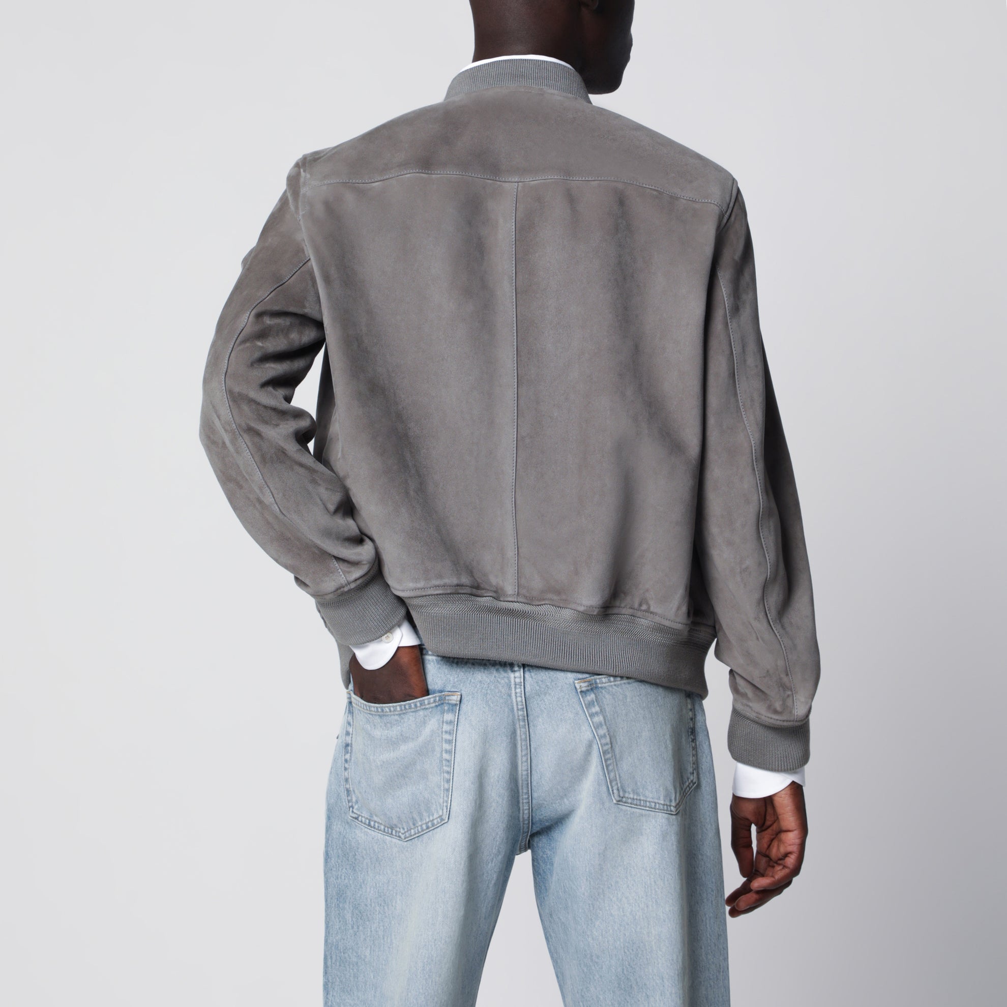 Titanium suede bomber jacket in lamb leather