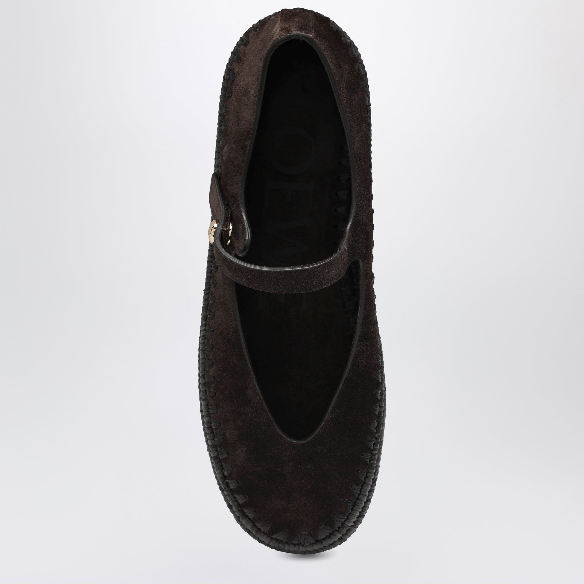 Dark brown suede and raffia Mary Jane Rio shoes