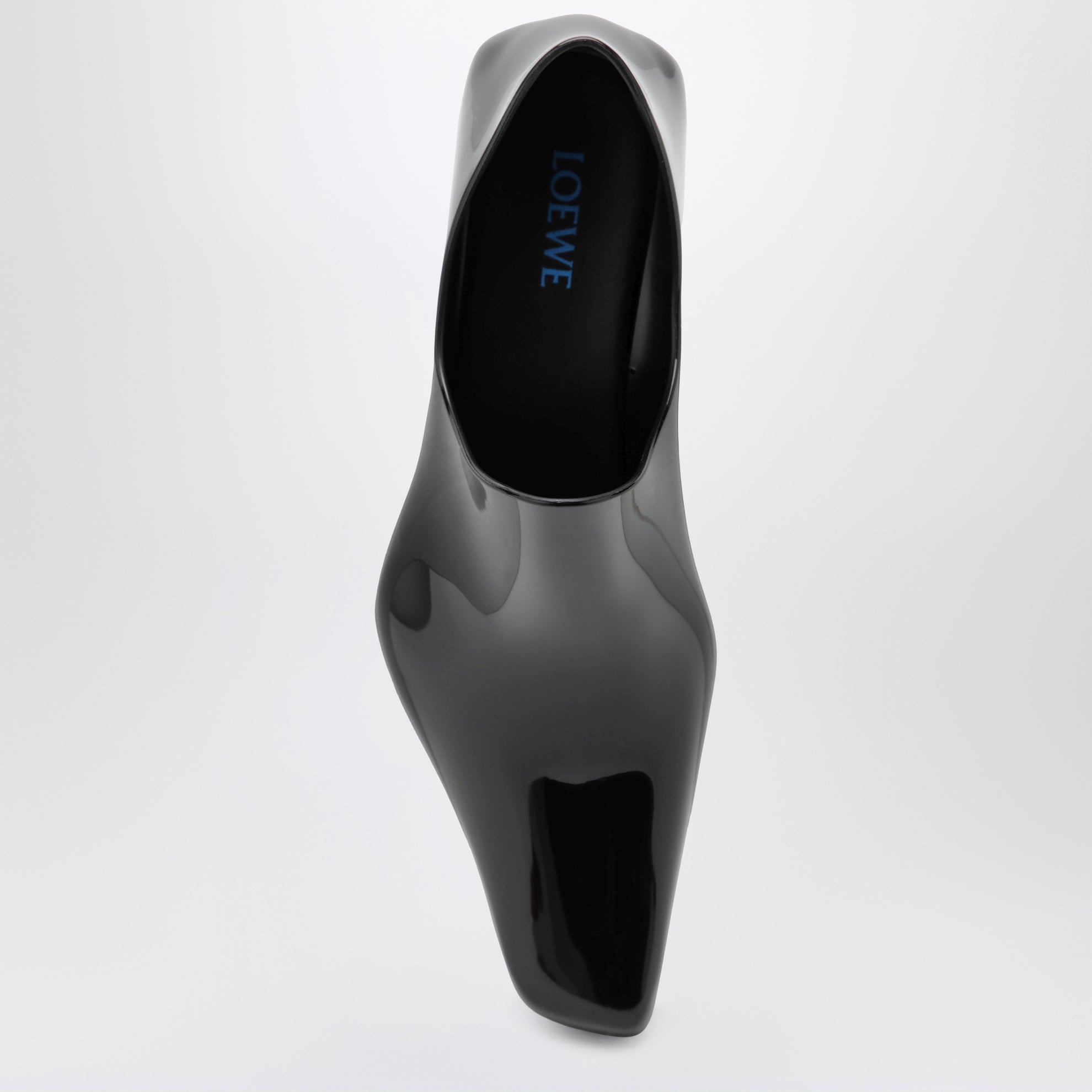 Emily Aqua ankle boots in glossy black PVC with multicolour socks