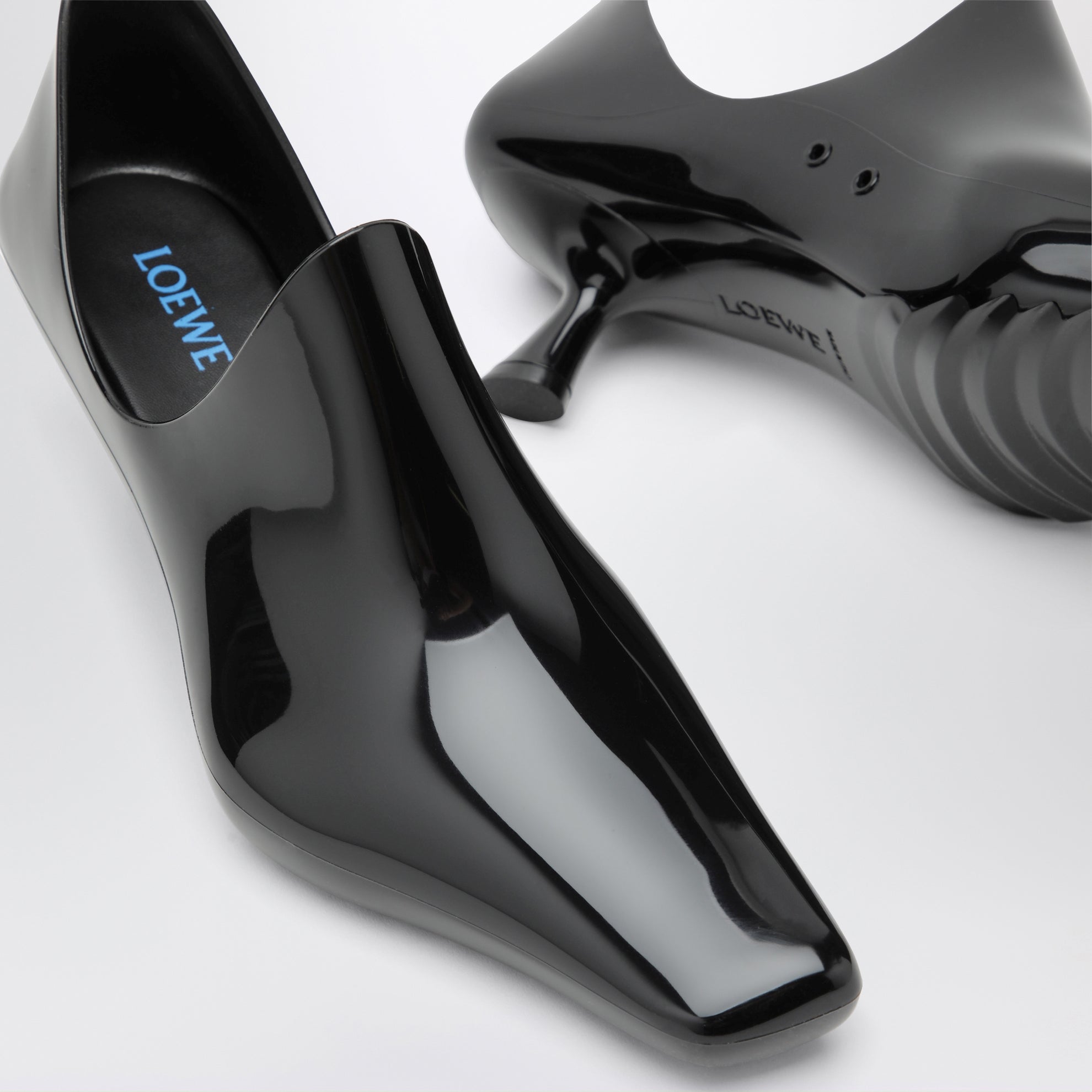 Emily Aqua ankle boots in glossy black PVC with multicolour socks