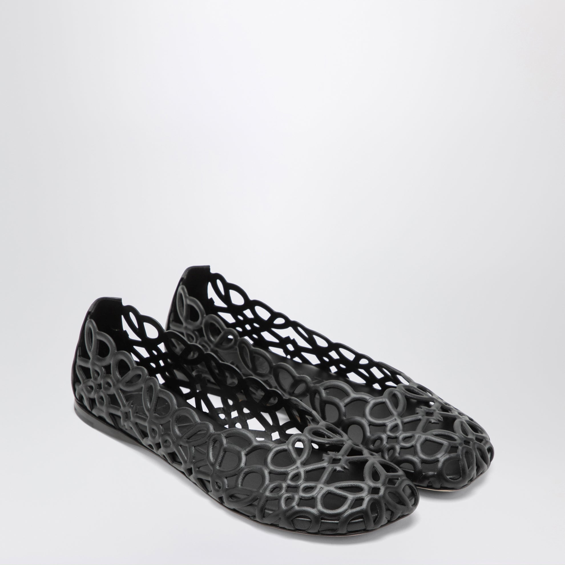 Schwarze Petal Anagram Ballerinas aus Leder