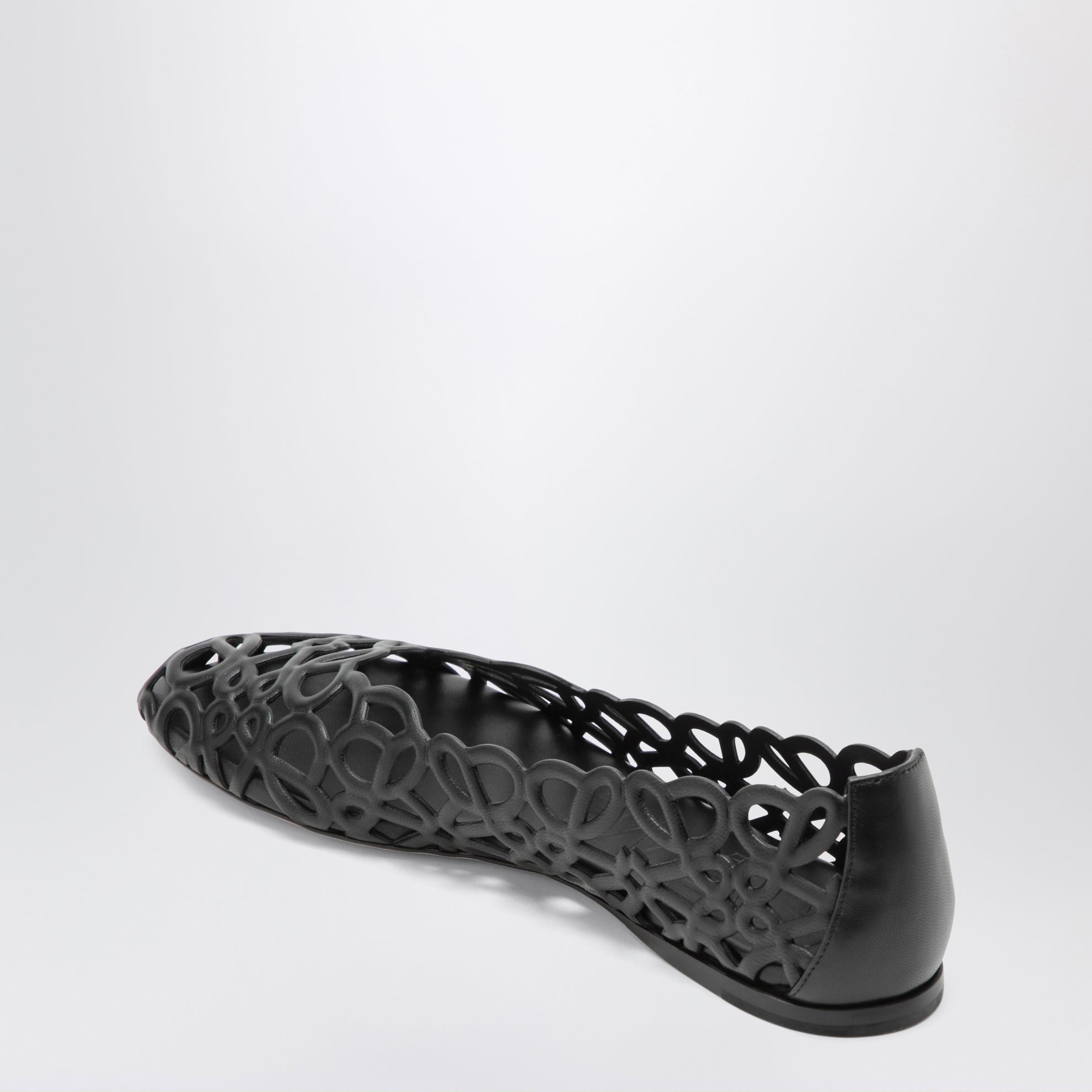 Schwarze Petal Anagram Ballerinas aus Leder