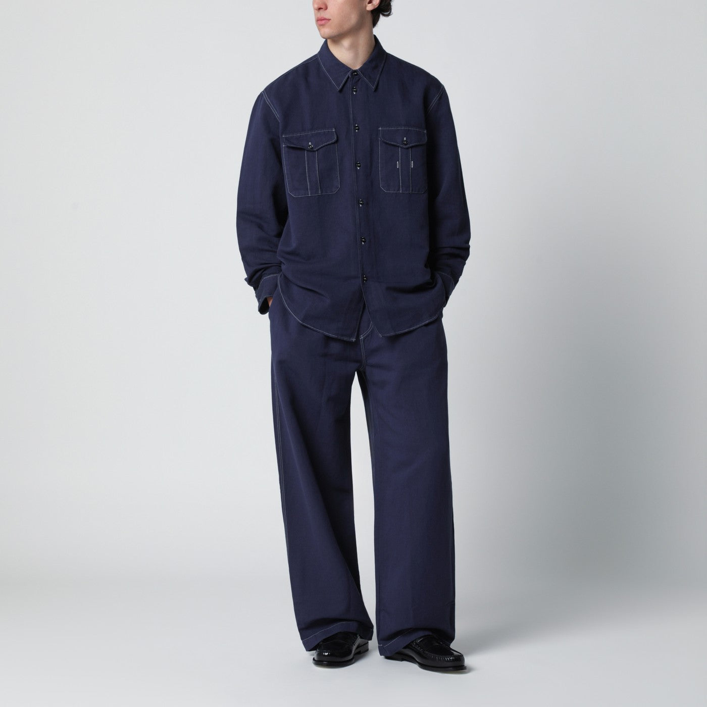 Louro shirt indigo blue in cotton and linen