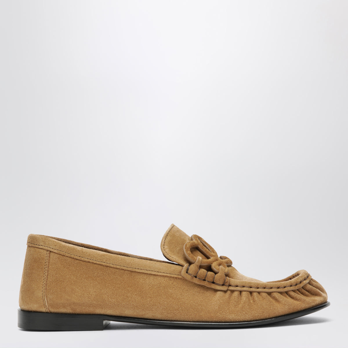 Hellkaramellfarbene Double L Loafer aus Veloursleder