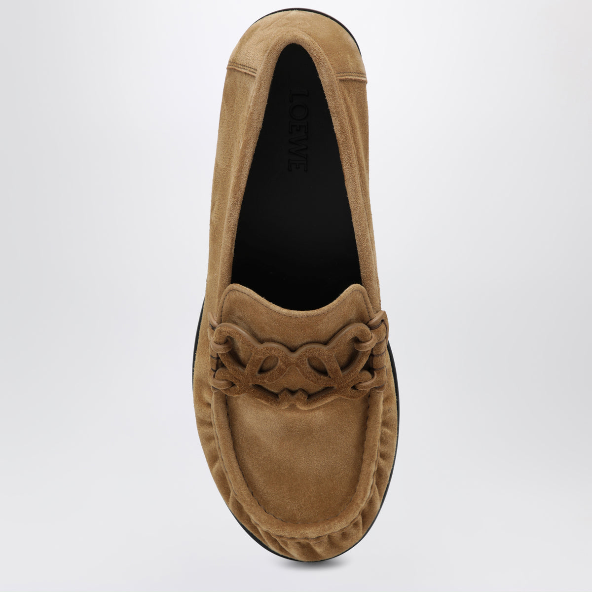 Hellkaramellfarbene Double L Loafer aus Veloursleder