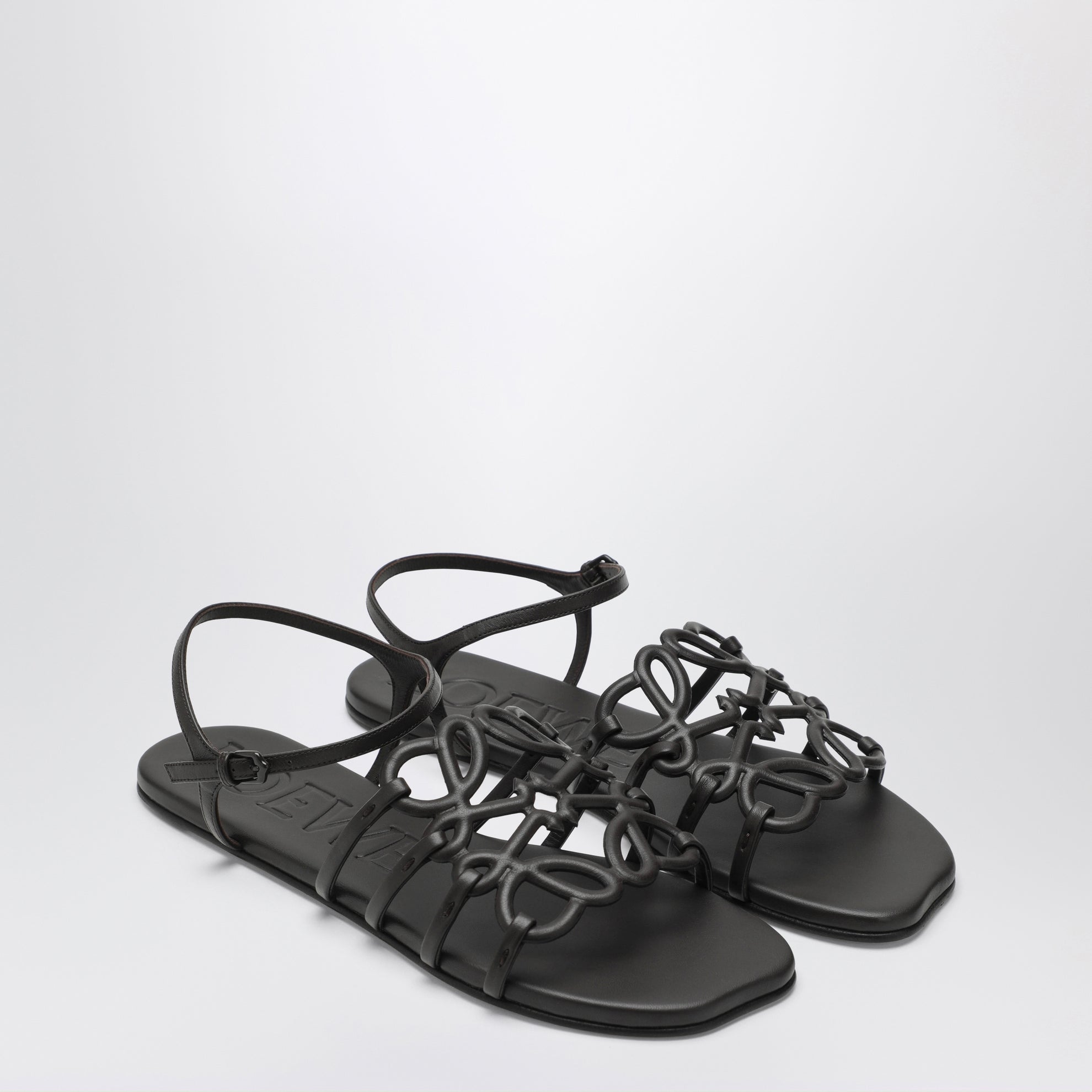 Dark brown leather Petal Anagram sandals