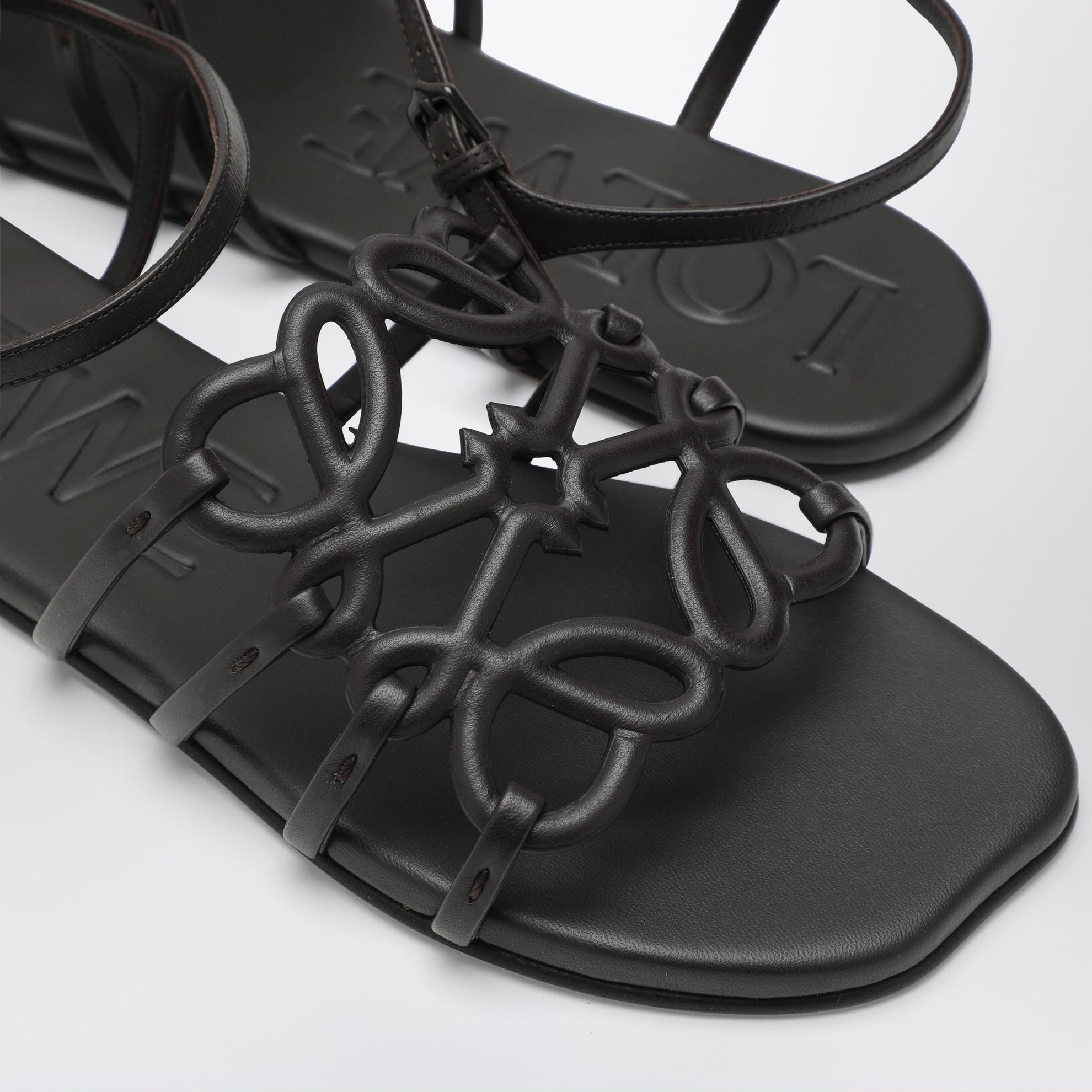 Dark brown leather Petal Anagram sandals