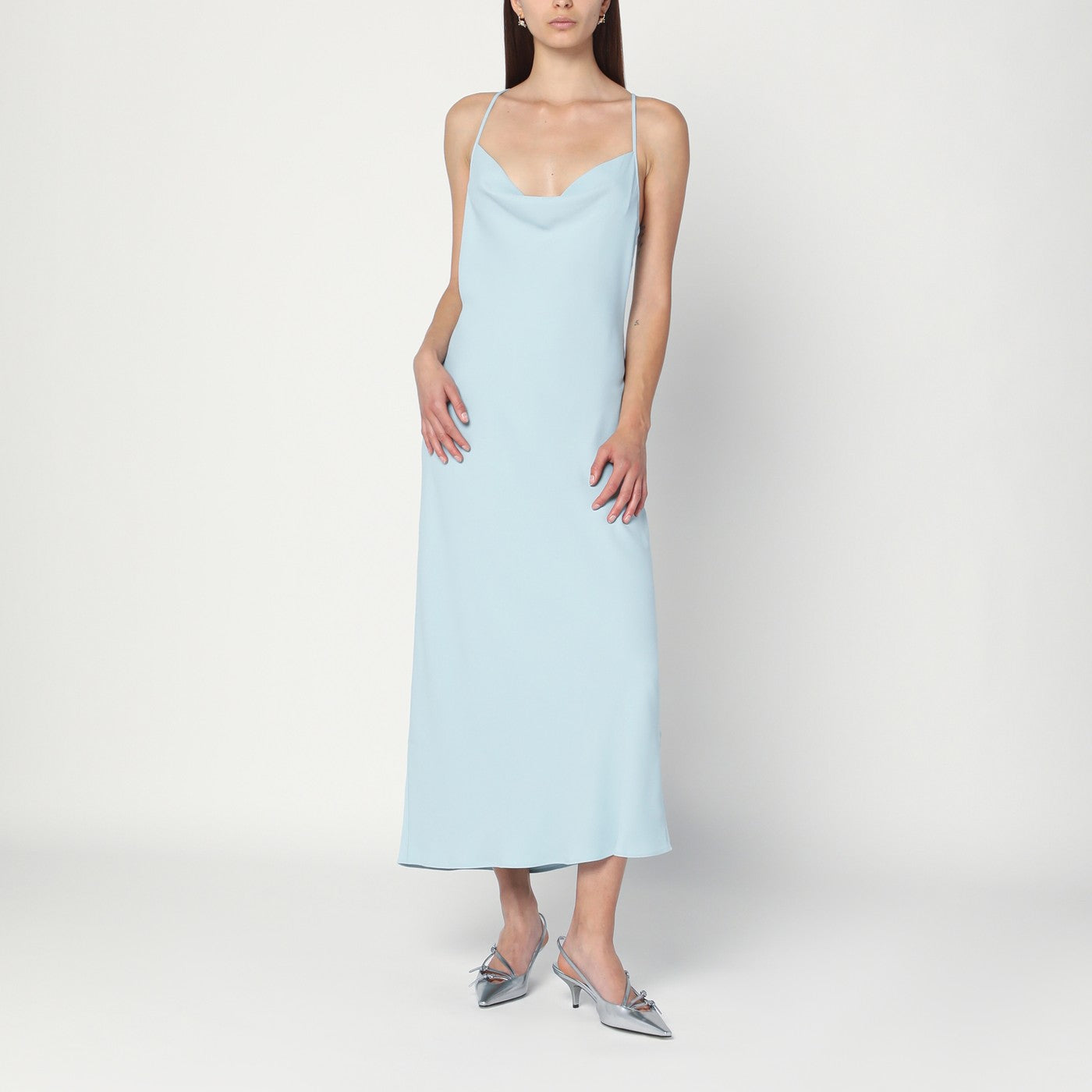 Light blue slip dress in crêpe