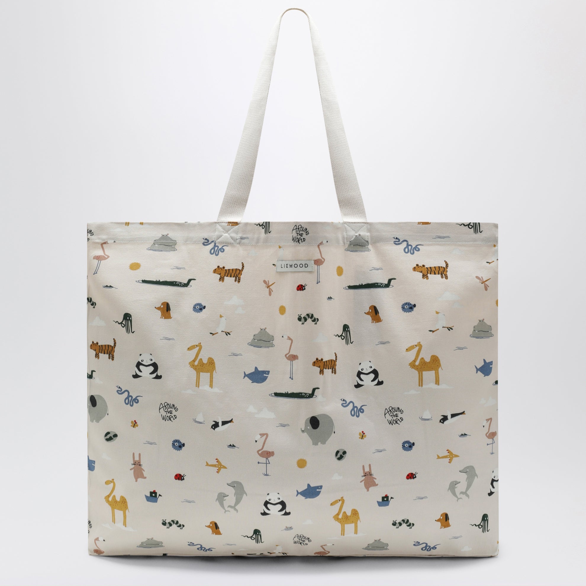 Cotton maxi tote bag with little animals