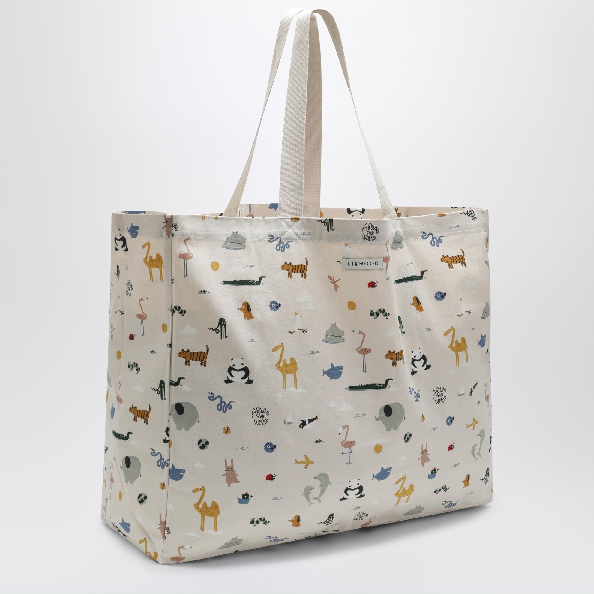 Cotton maxi tote bag with little animals