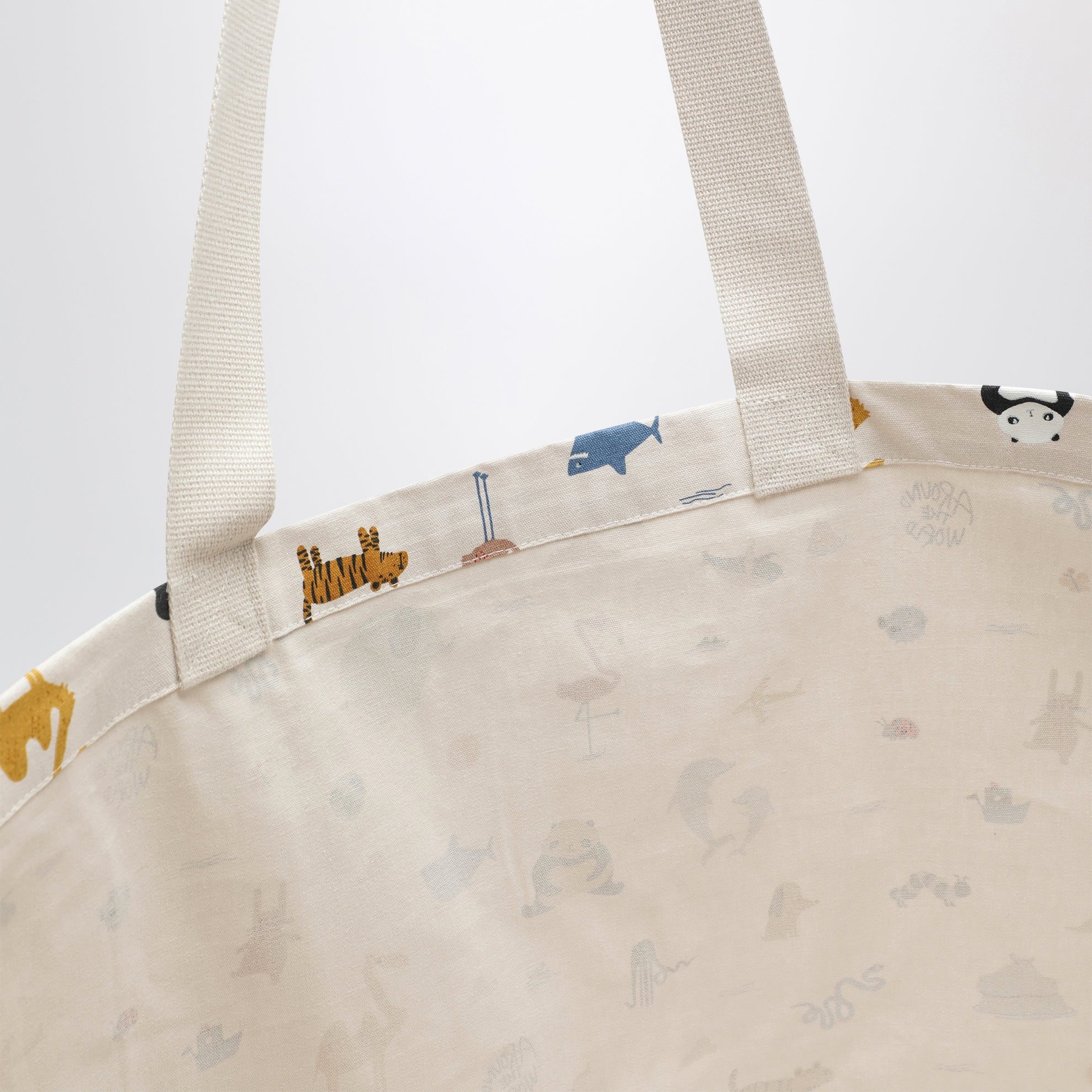 Cotton maxi tote bag with little animals