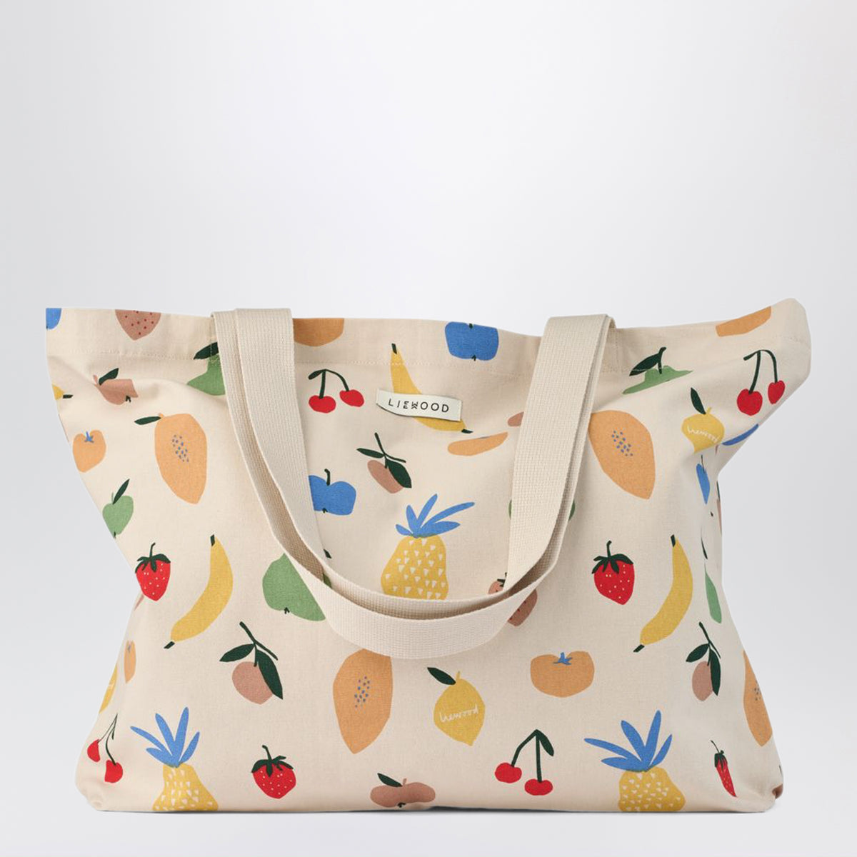 Große beige Tote Bag aus Baumwolle mit Fruits Print