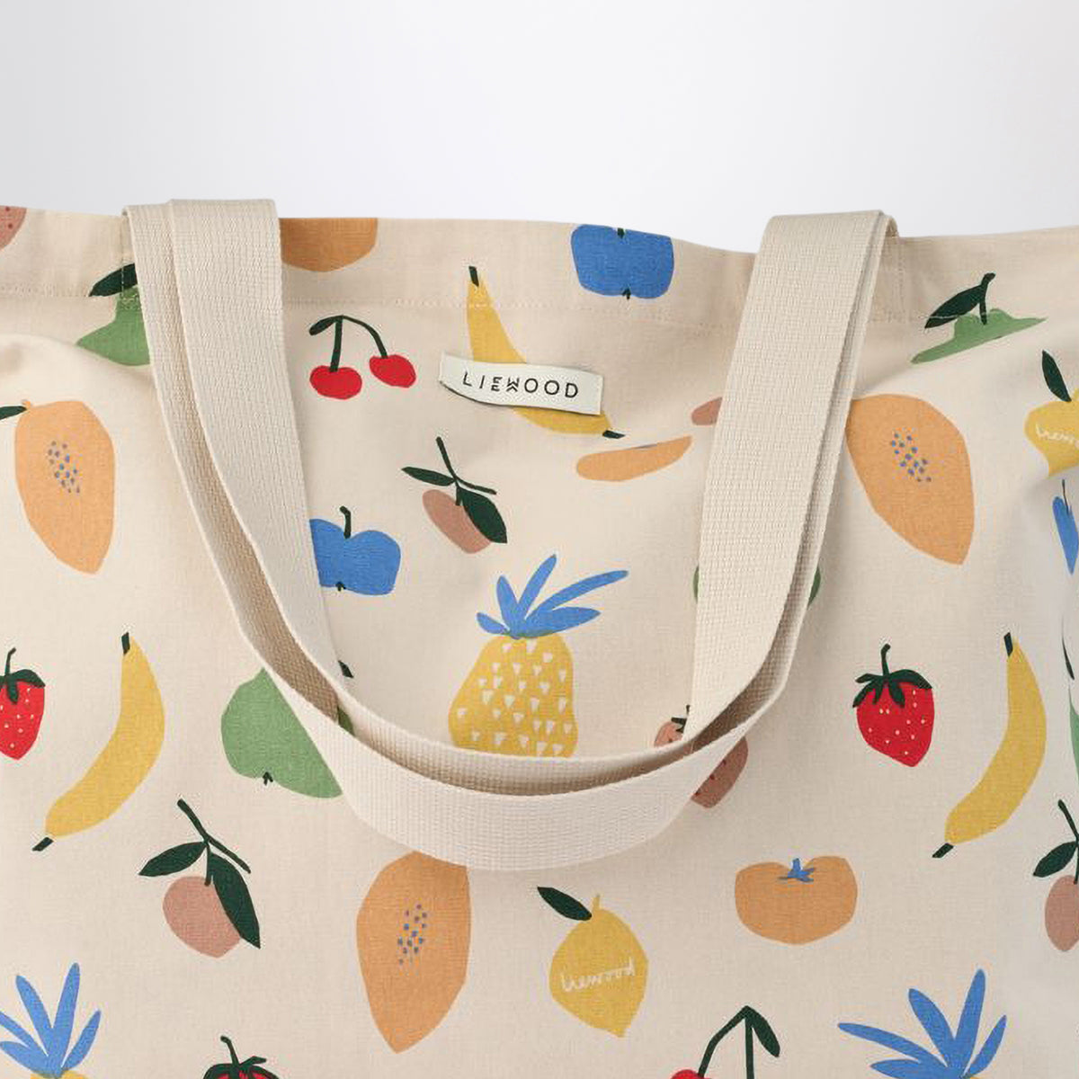 Große beige Tote Bag aus Baumwolle mit Fruits Print