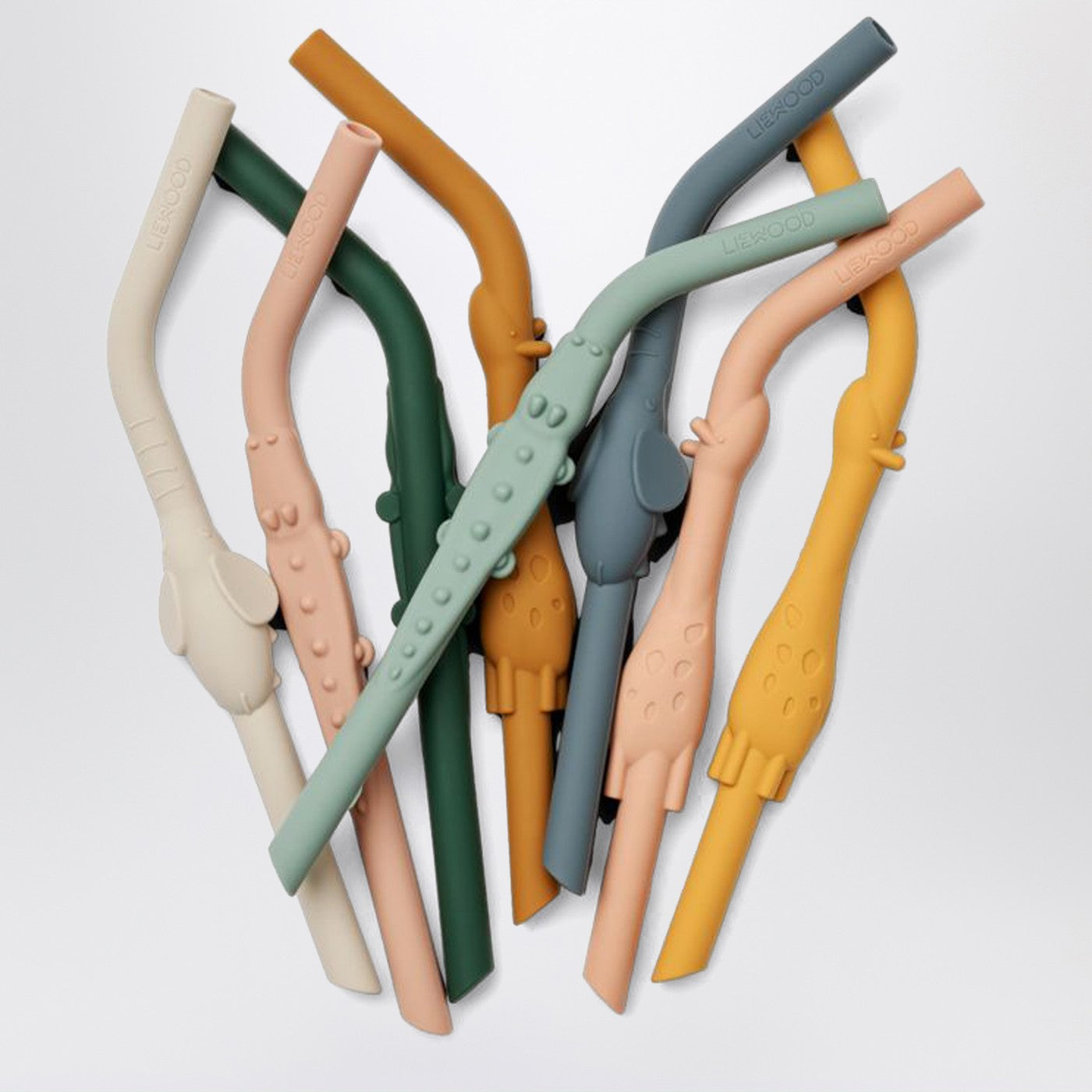 Pack of eight colorful silicone straws