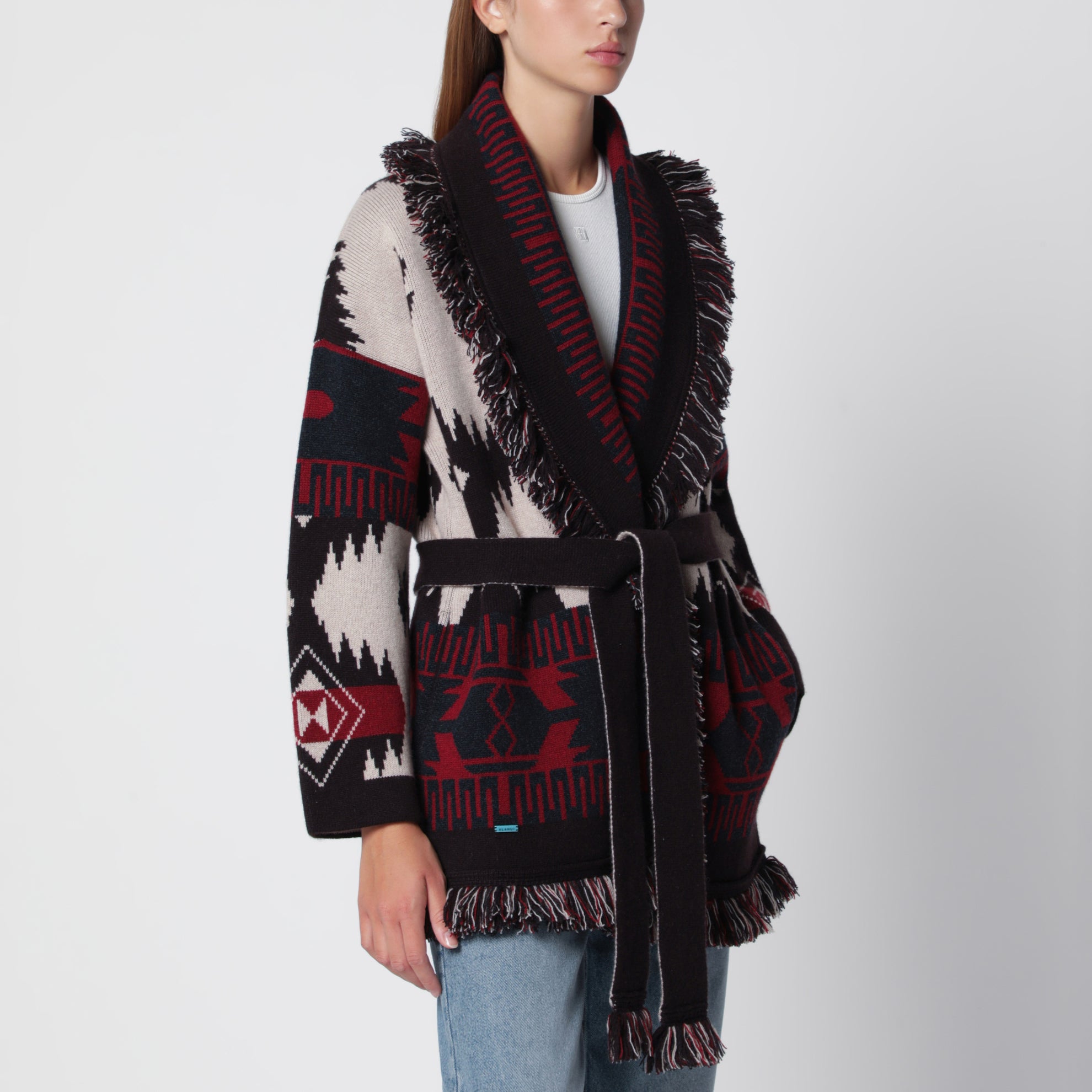 Cardigan Icon aus Jacquard-Kaschmir in Sandbraun