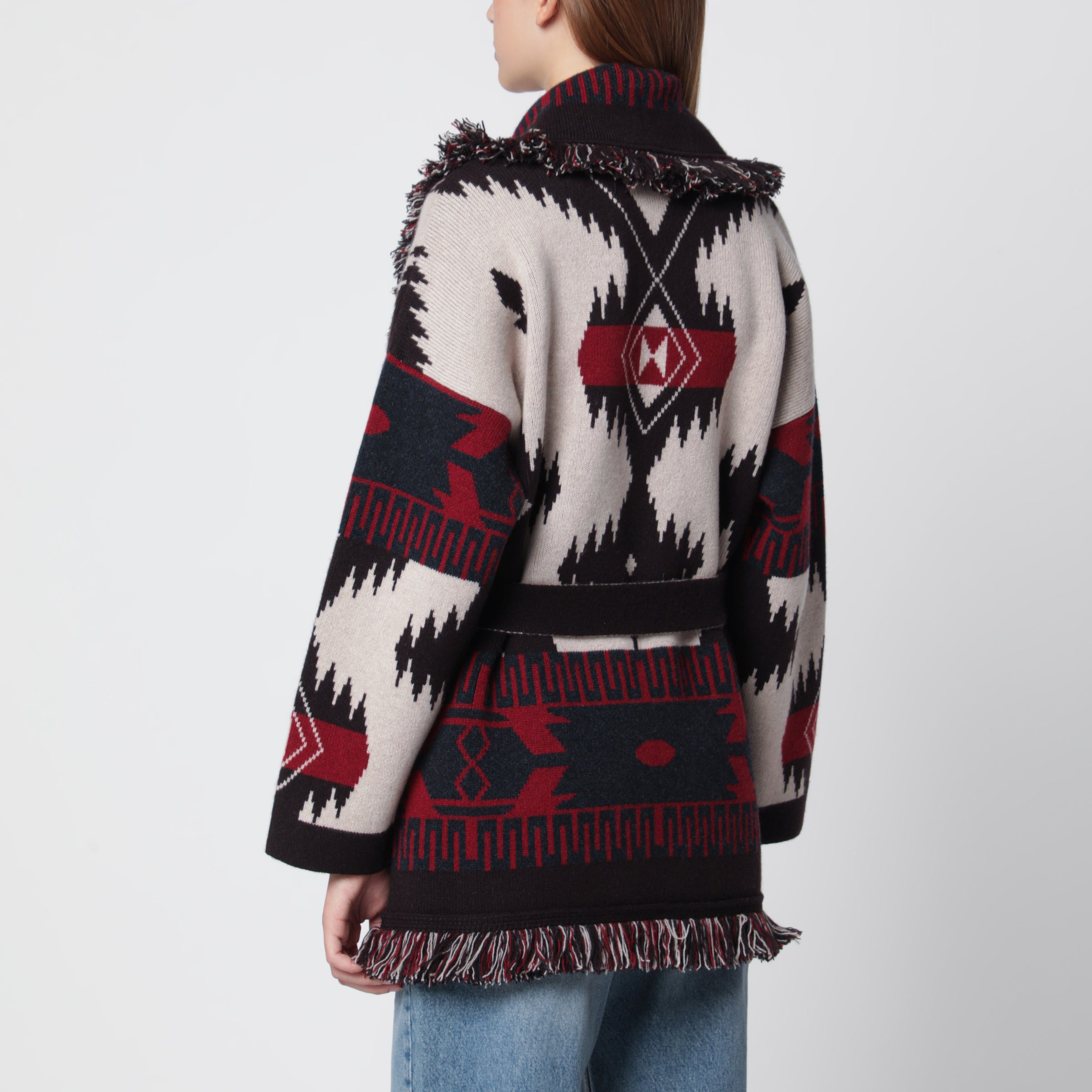 Alanui Icon cardigan in jacquard cashmere brown sand | TheDoubleF