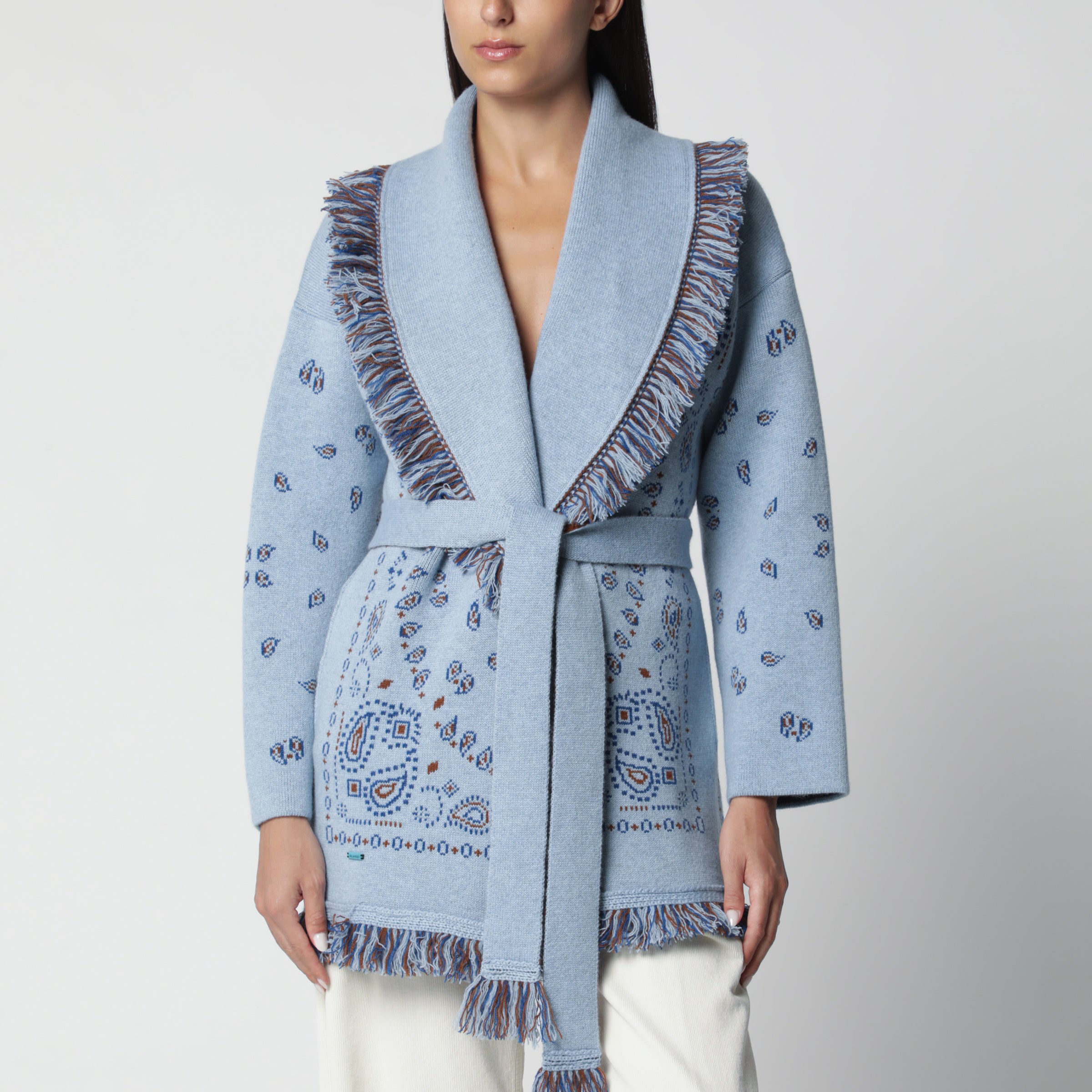 Alanui Light blue bandana jacquard cardigan | TheDoubleF