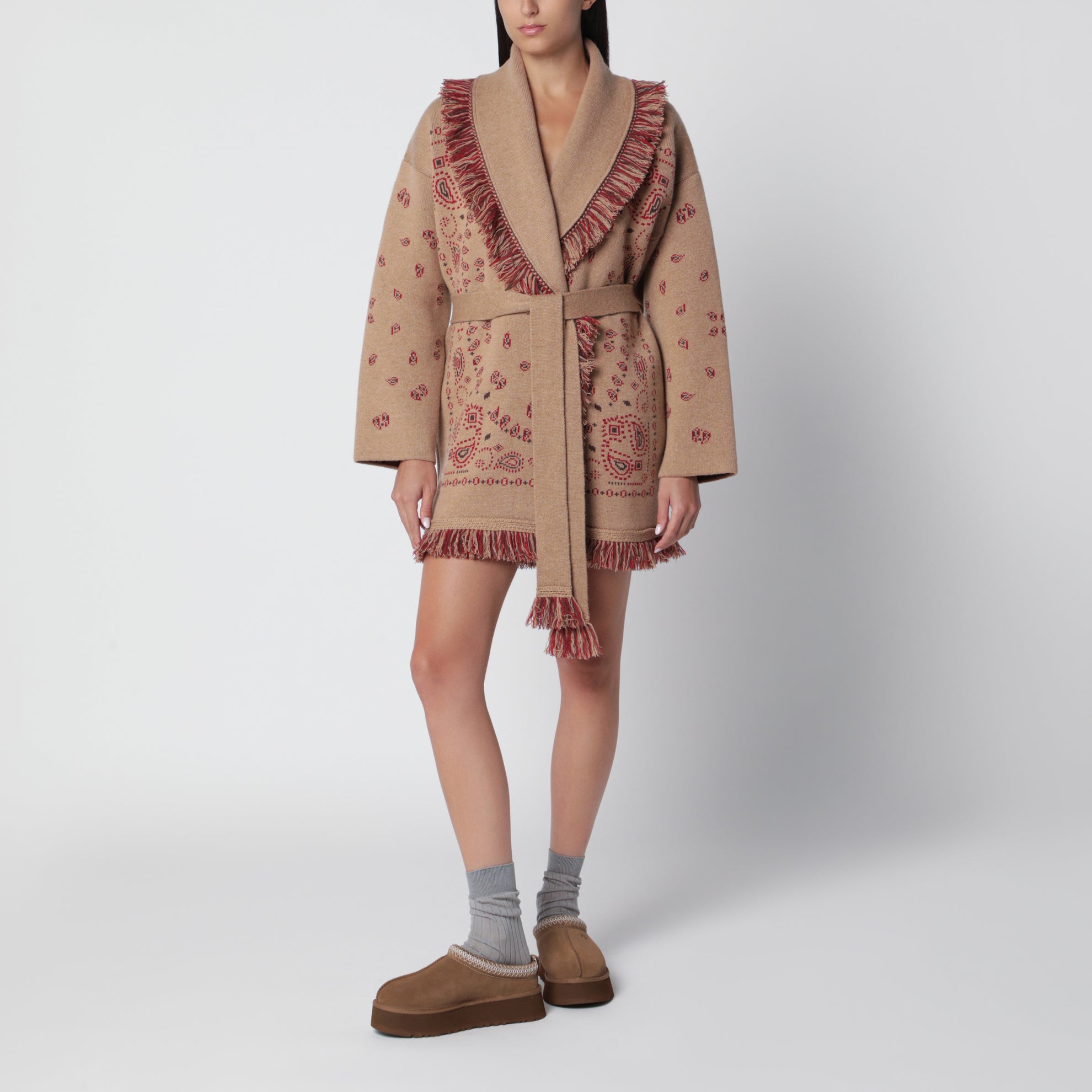 Cardigan jacquard bandana beige