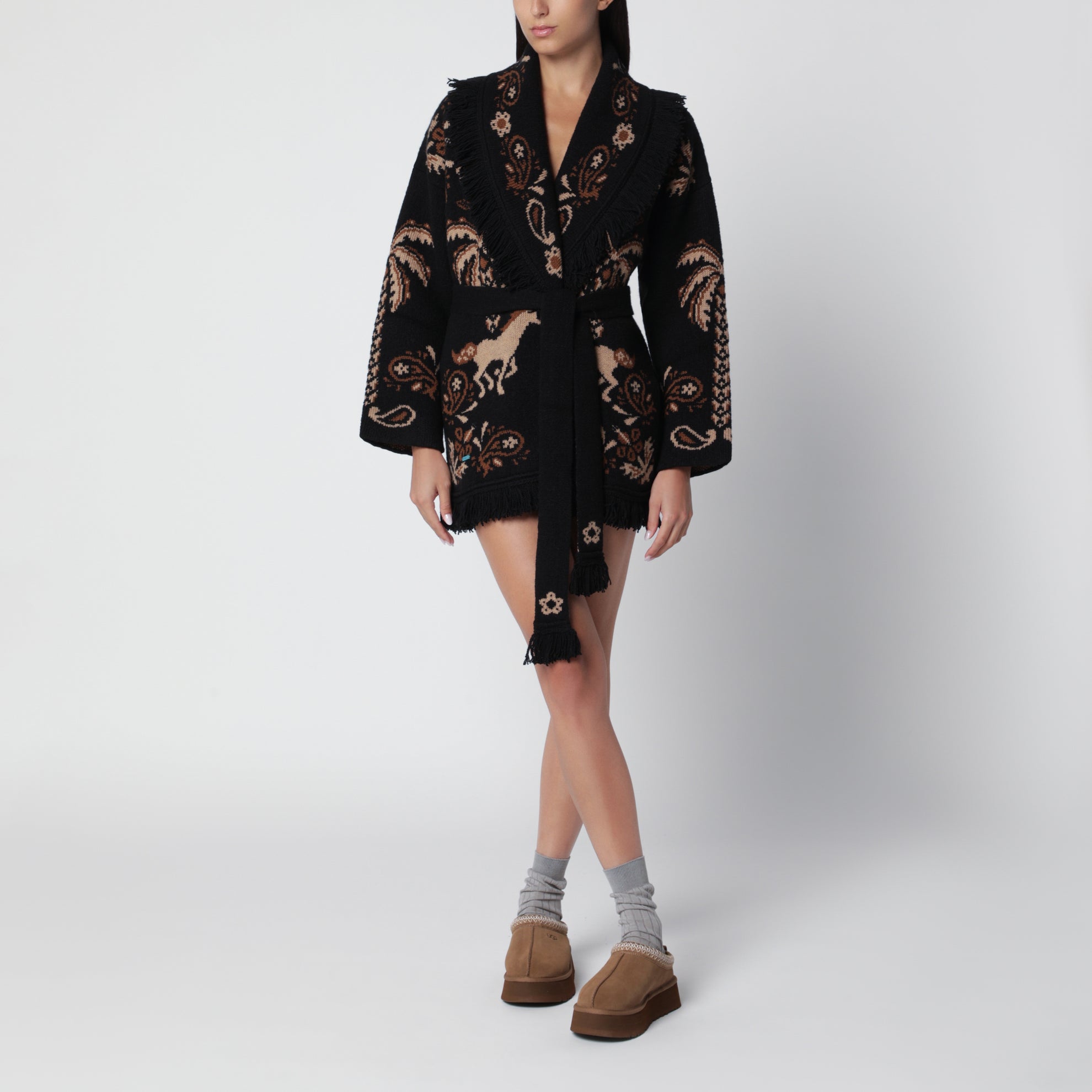 Cardigan Island Roots Foulard schwarz-beige aus Wollmix