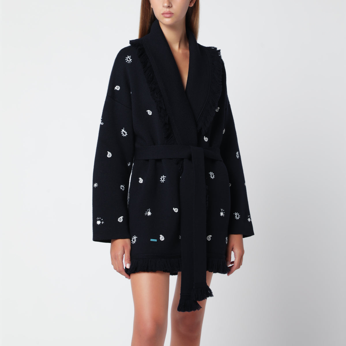 Echoes of the Bandana navy blue wool cardigan