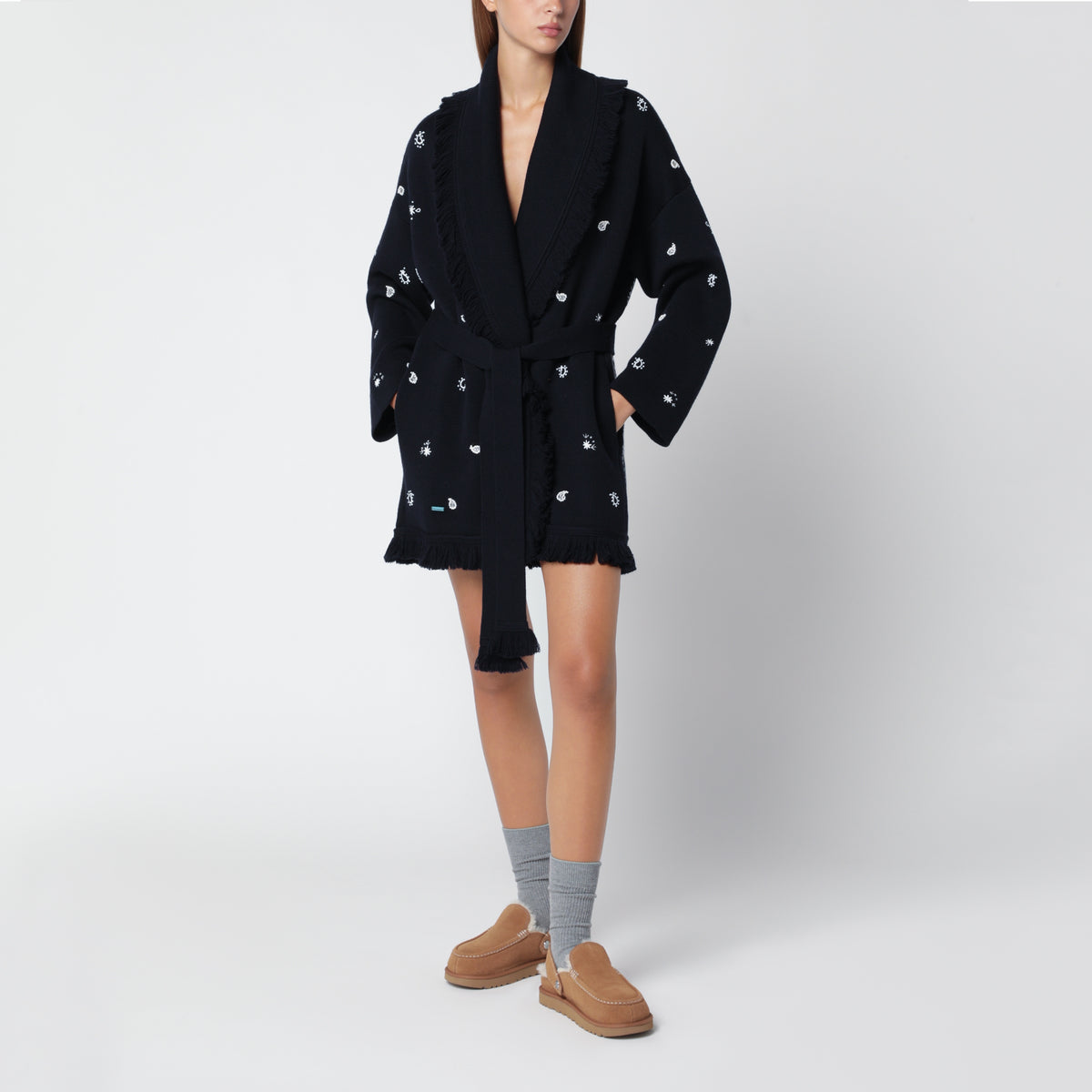 Echoes of the Bandana navy blue wool cardigan