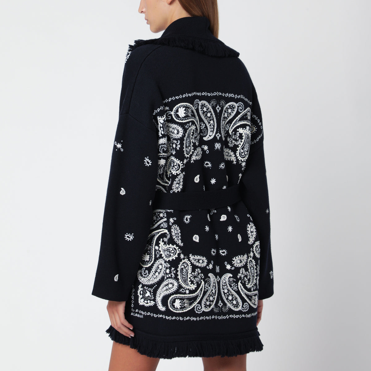 Echoes of the Bandana navy blue wool cardigan
