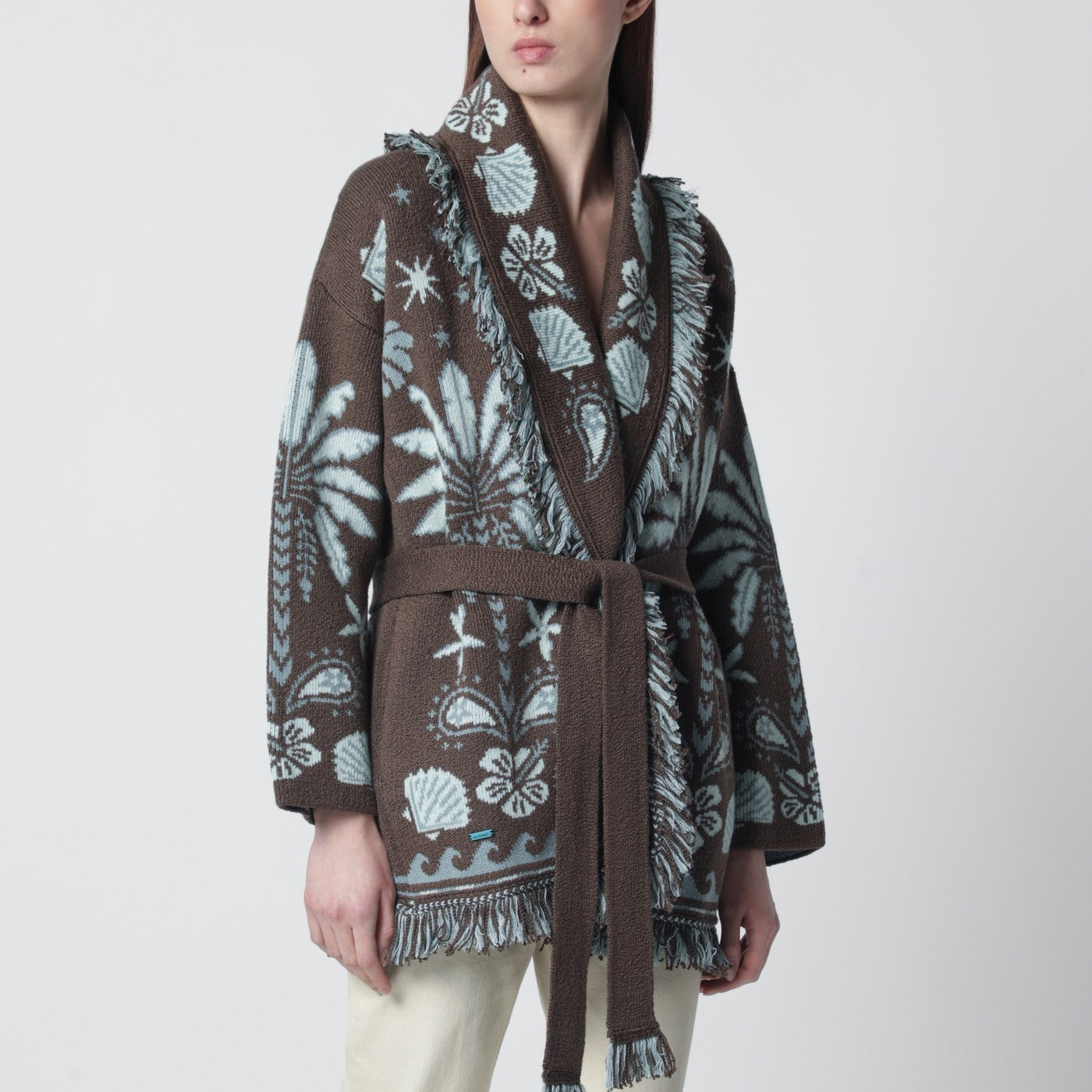 Echoes Of The Island Cardigan in Braun/Aquamarin