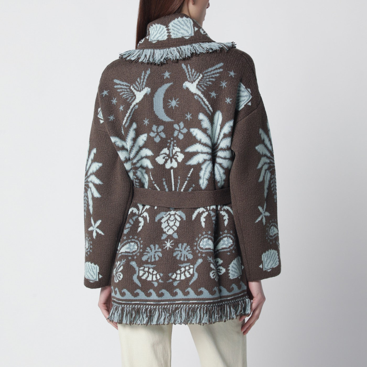 Echoes Of The Island Cardigan in Braun/Aquamarin