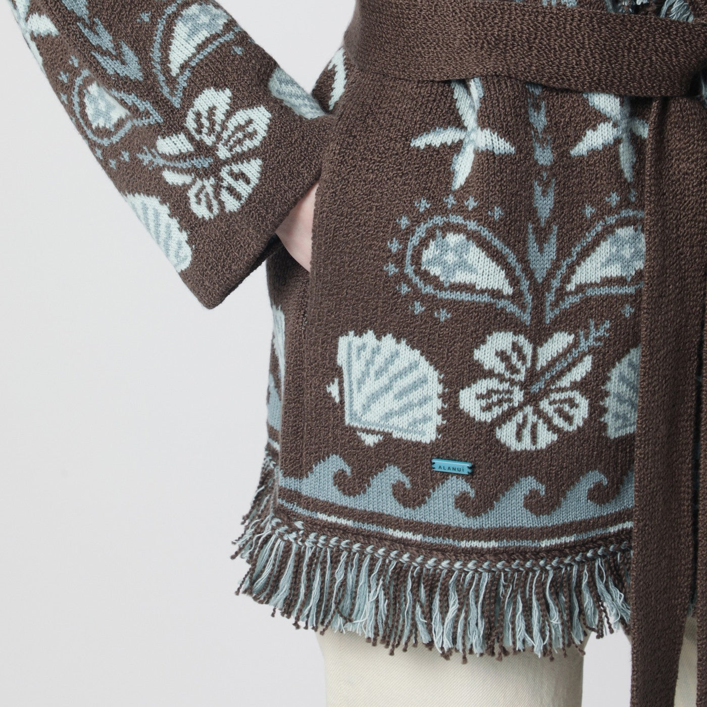 Echoes Of The Island Cardigan in Braun/Aquamarin
