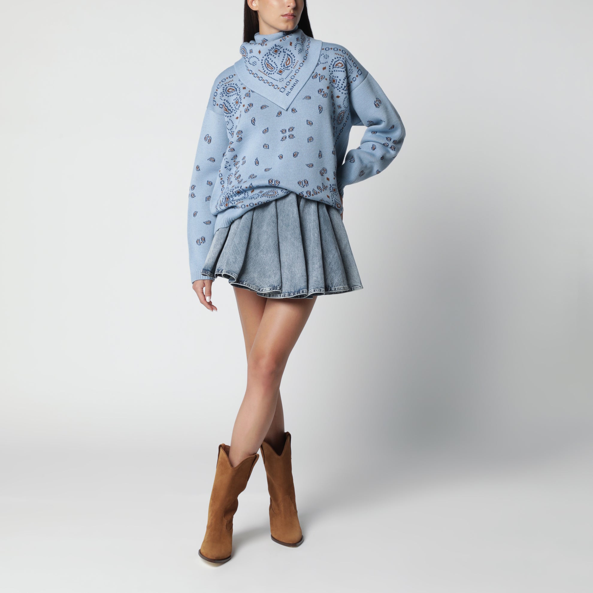Maglione con motivo jacquard bandana azzurro