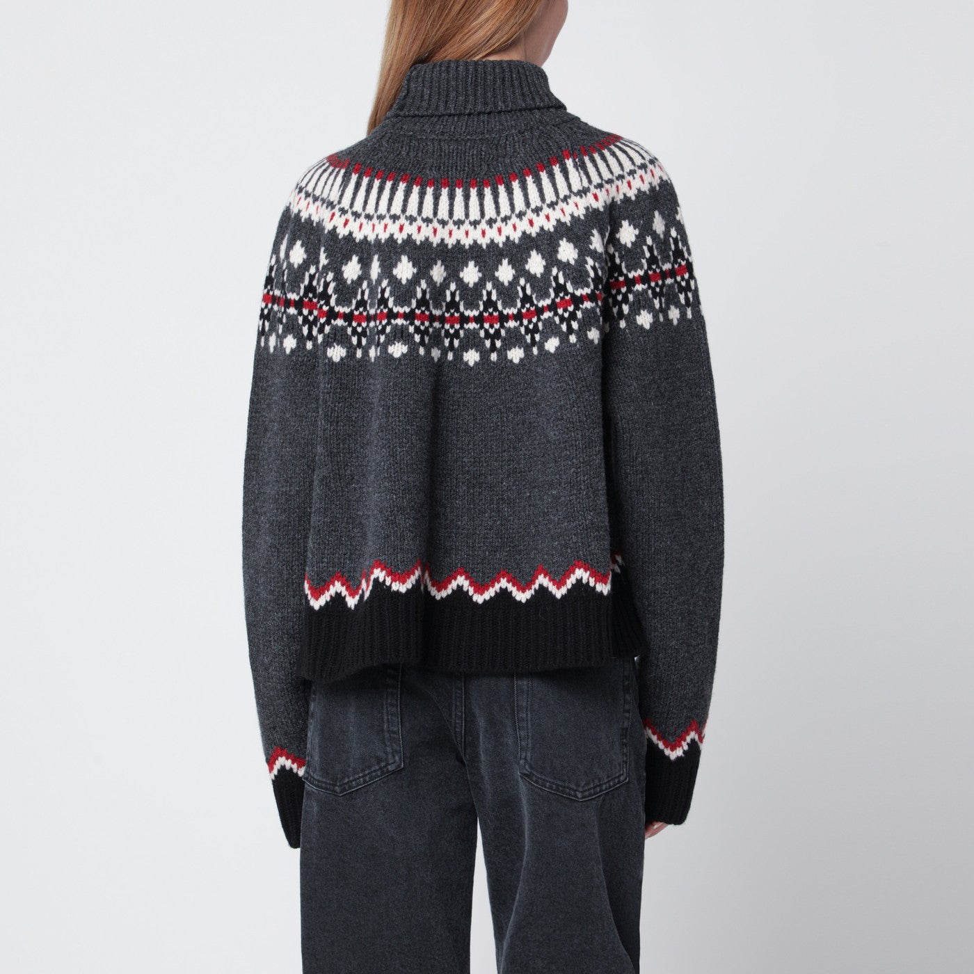 Grauer Rollkragenpullover mit Fair-Isle-Muster