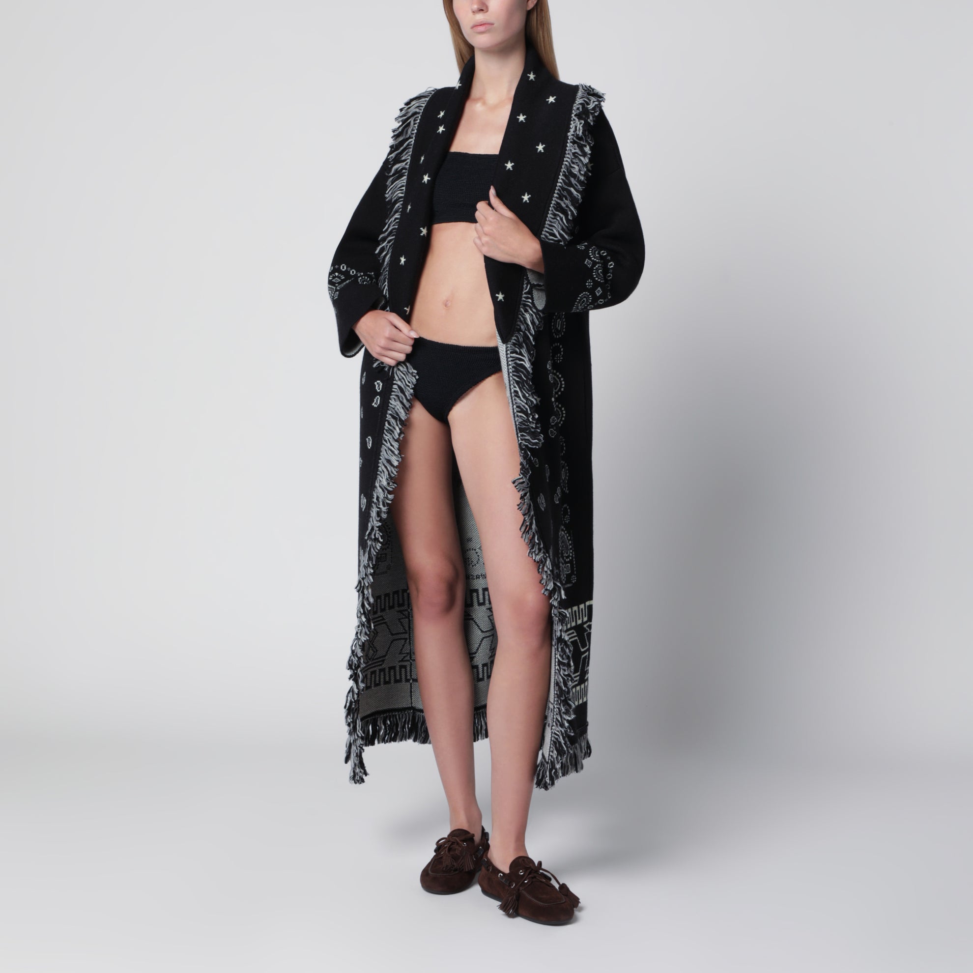 Cardigan long jacquard Bandana noir