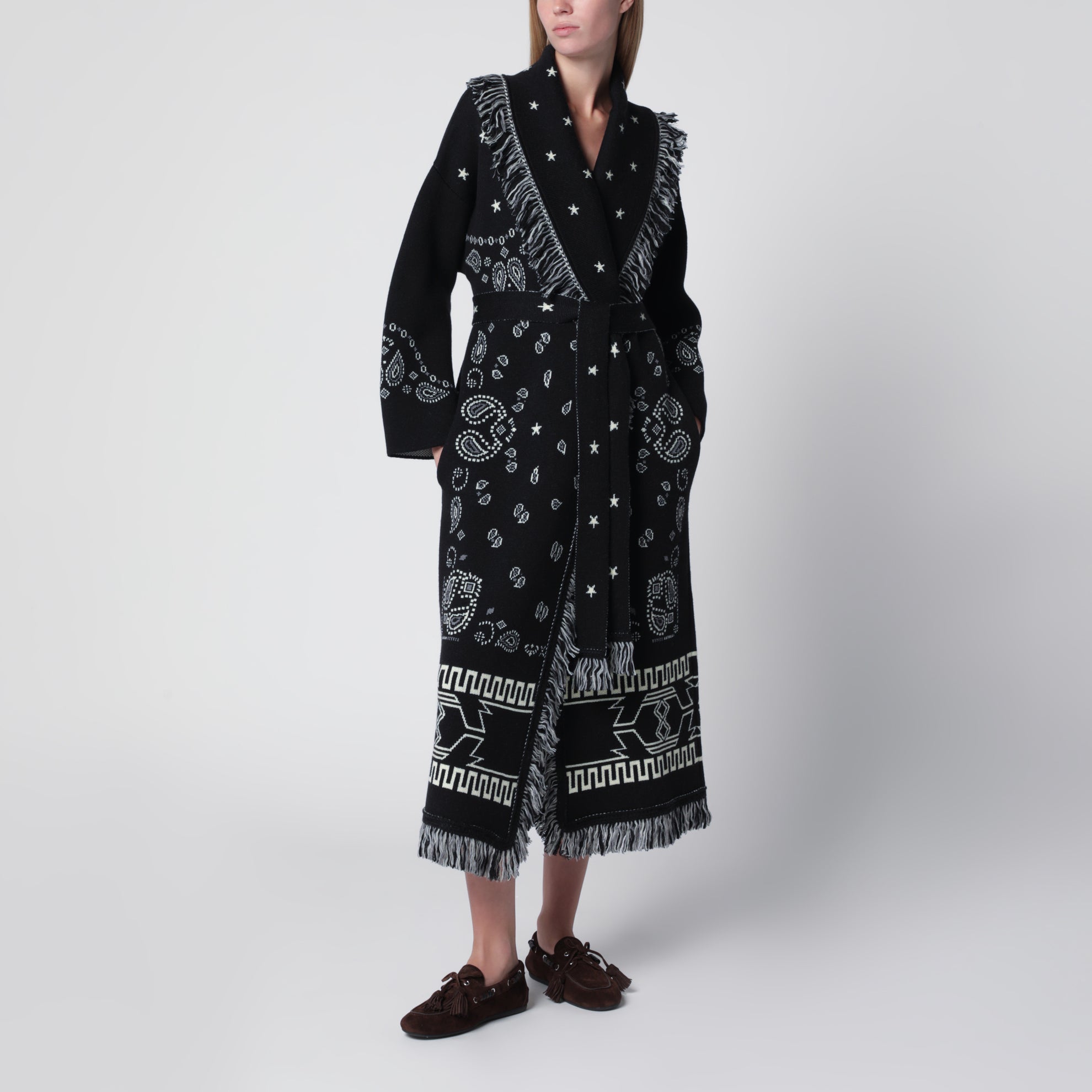 Cardigan long jacquard Bandana noir
