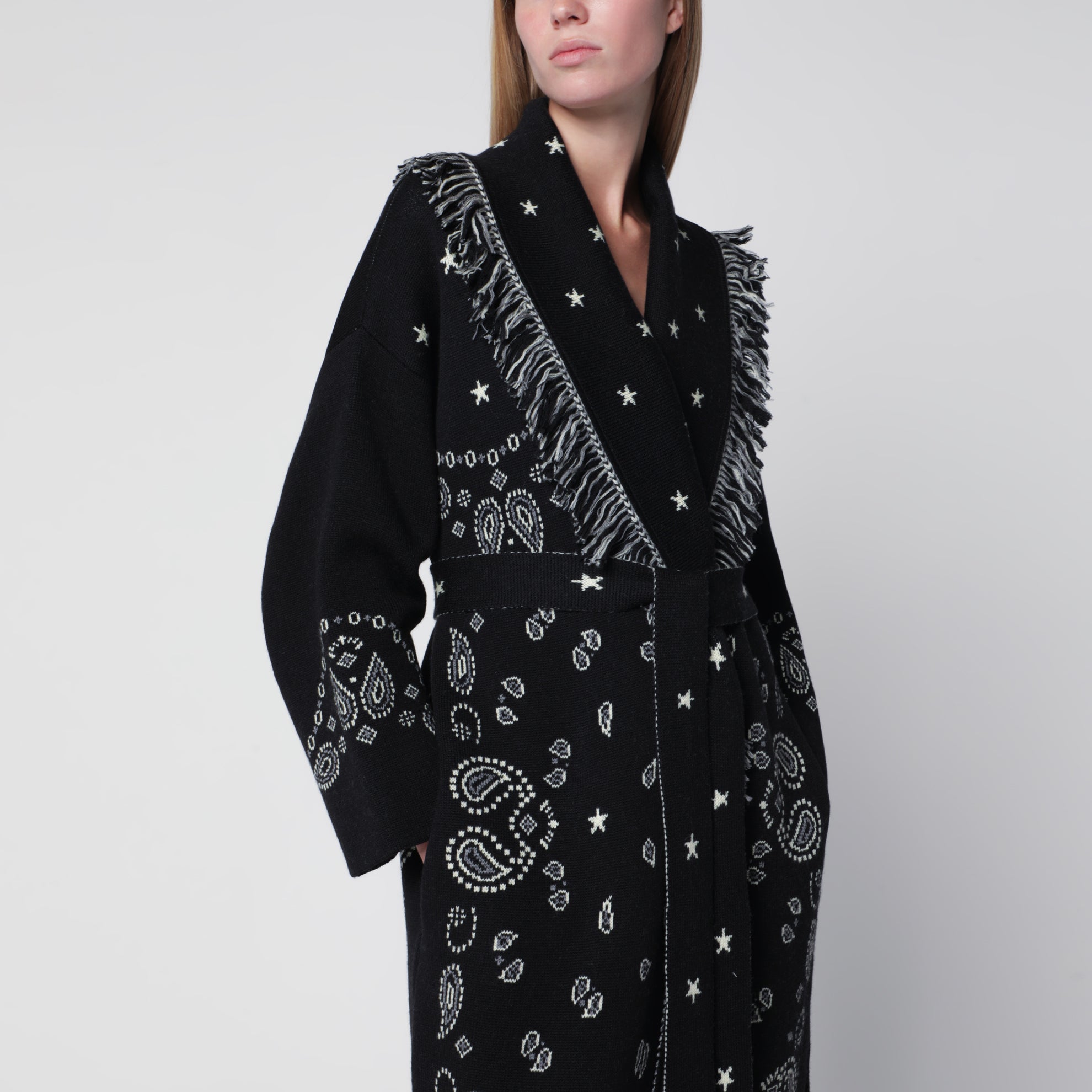 Cardigan long jacquard Bandana noir