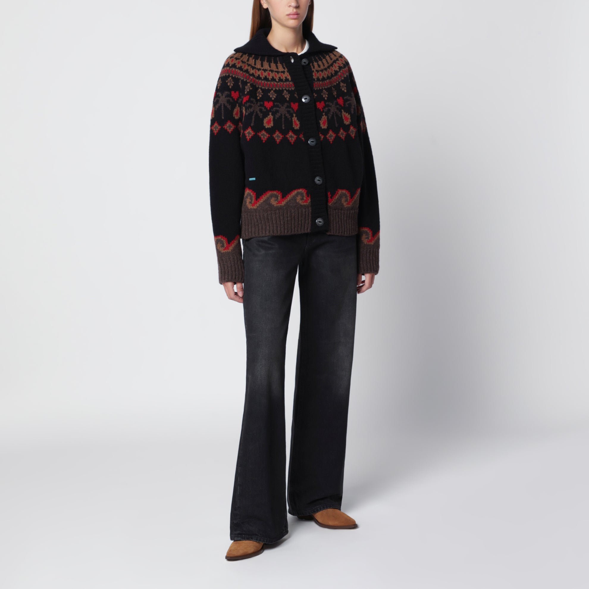 Schwarzer Jacquard-Cardigan aus Wolle