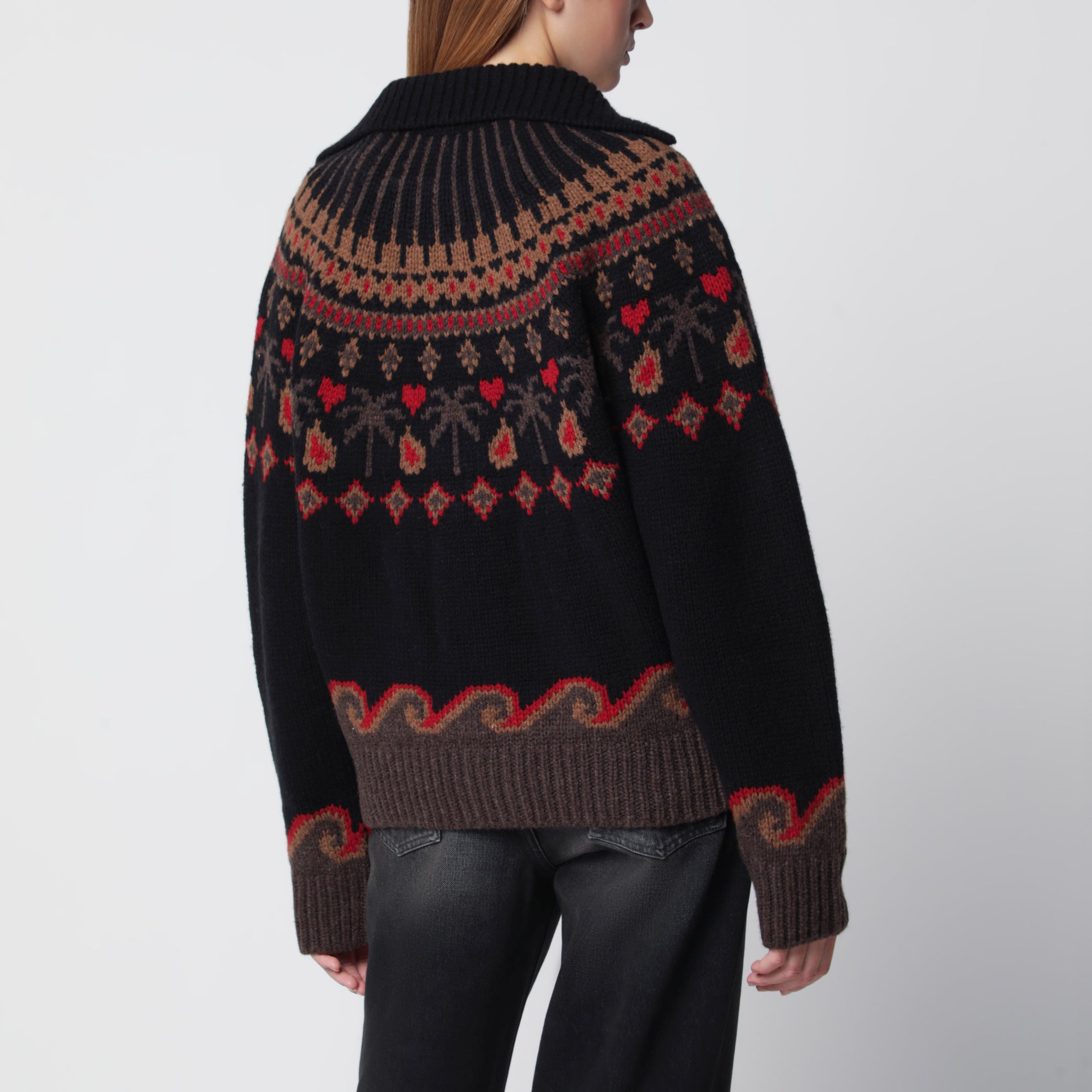 Schwarzer Jacquard-Cardigan aus Wolle