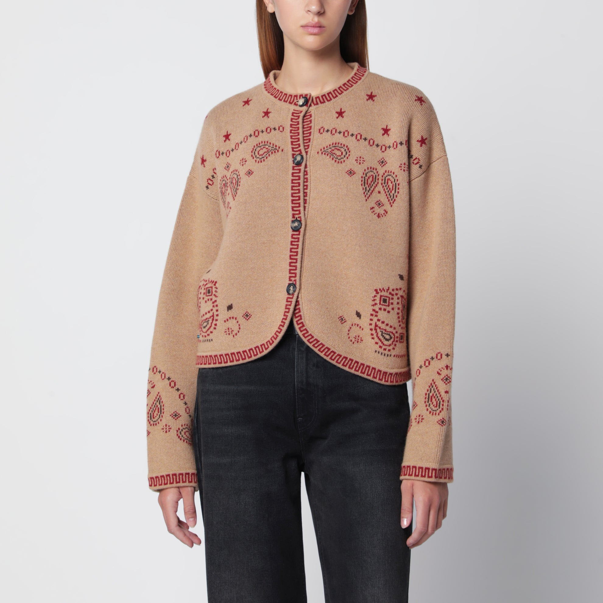 Veste Bandana en jacquard de laine beige multicolore