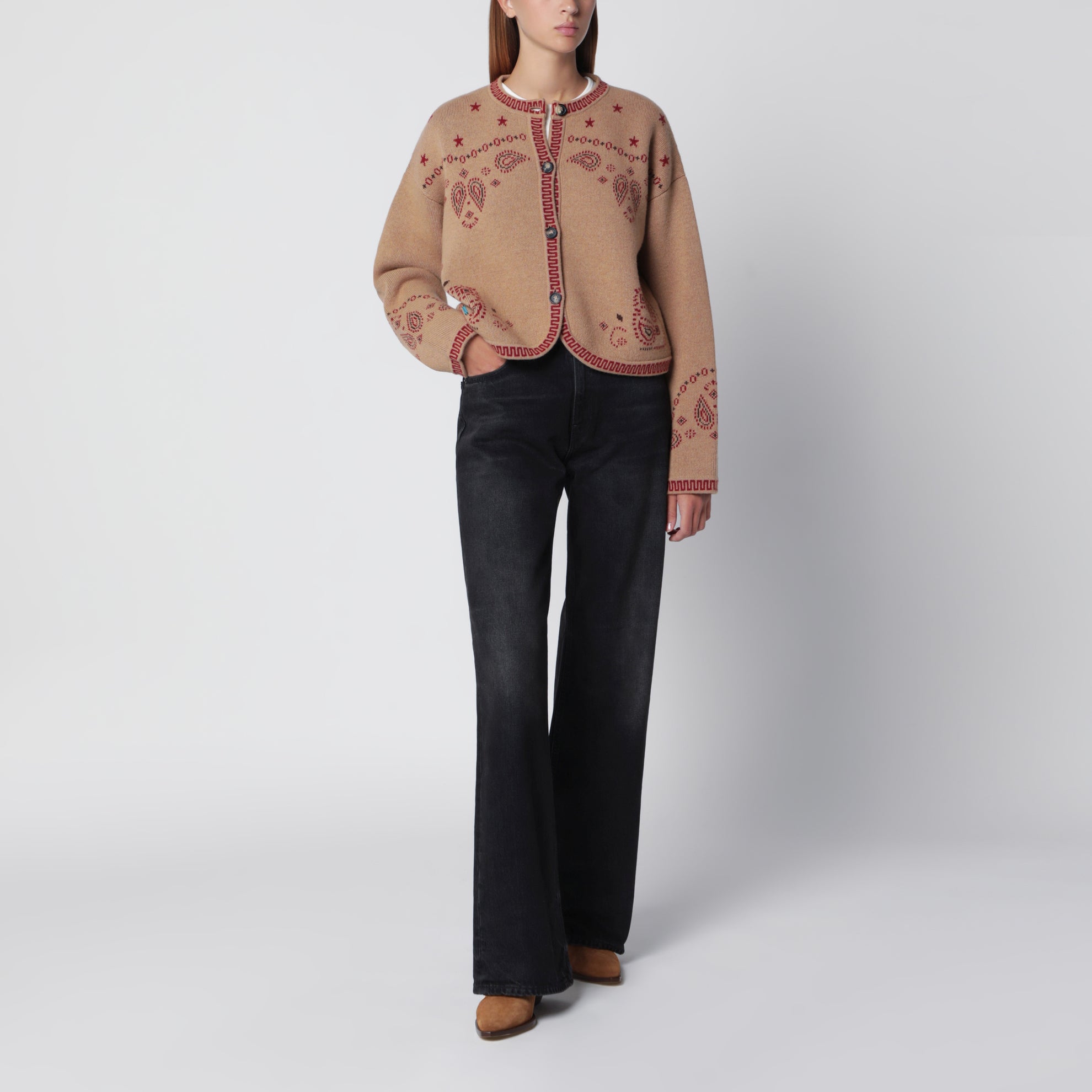 Veste Bandana en jacquard de laine beige multicolore