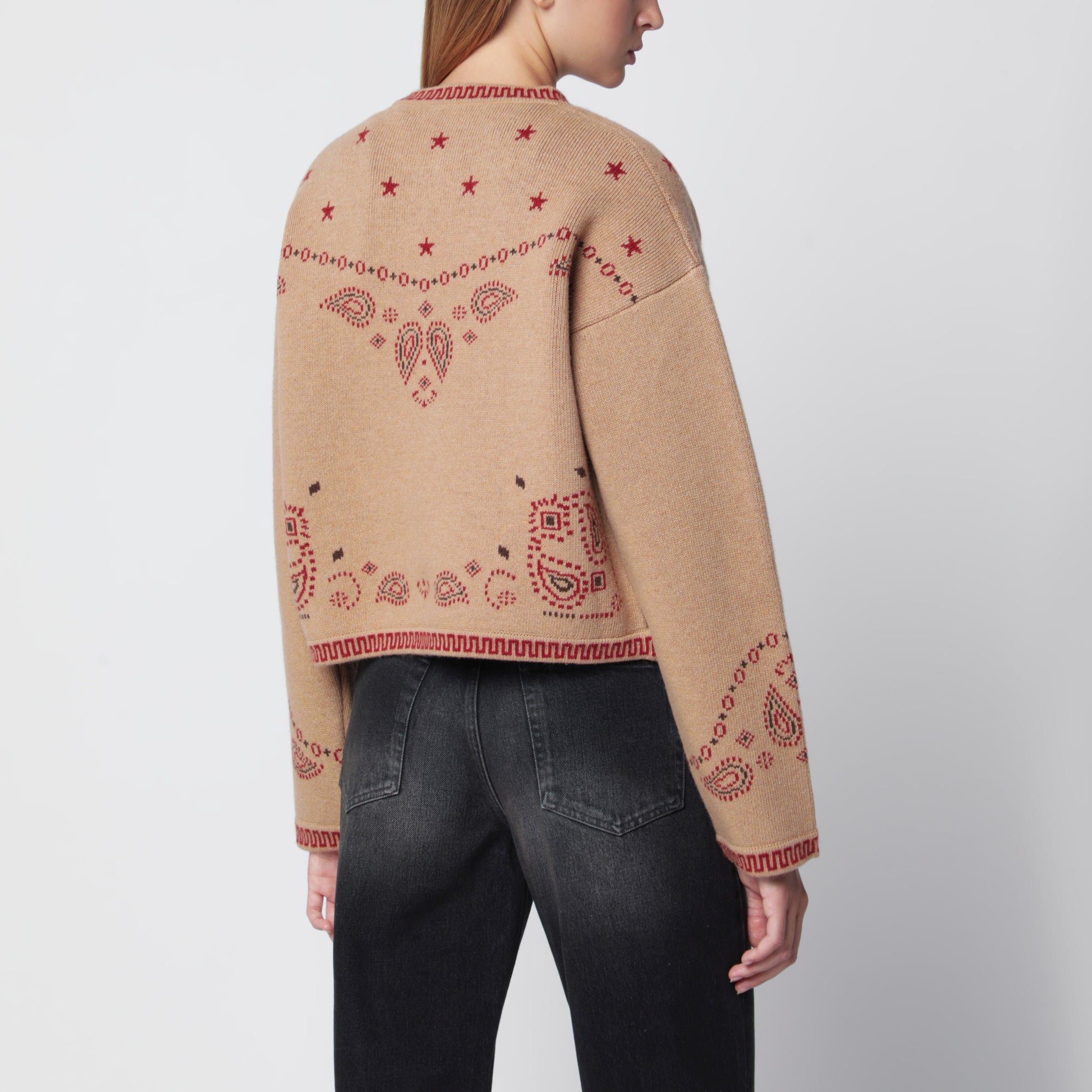 Veste Bandana en jacquard de laine beige multicolore