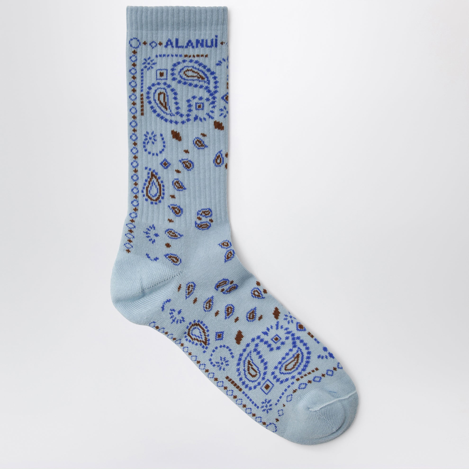 Dust blue cotton-blend bandana-pattern socks
