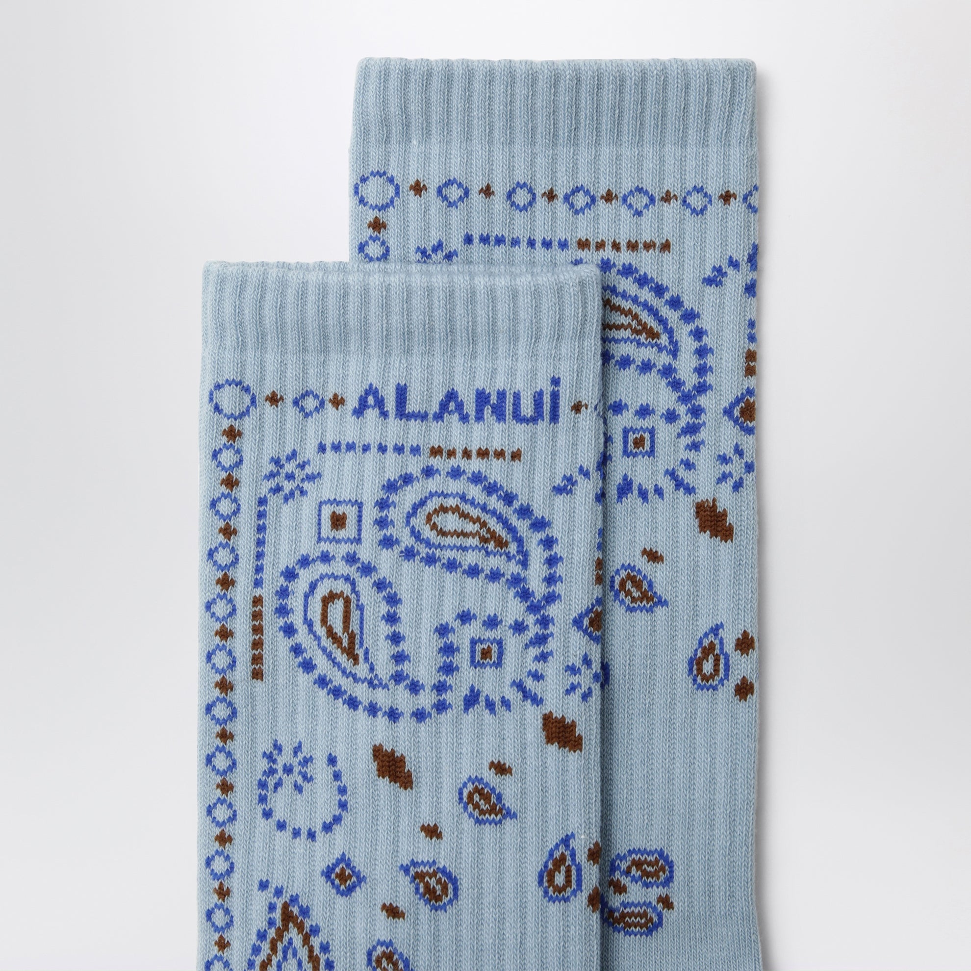 Dust blue cotton-blend bandana-pattern socks