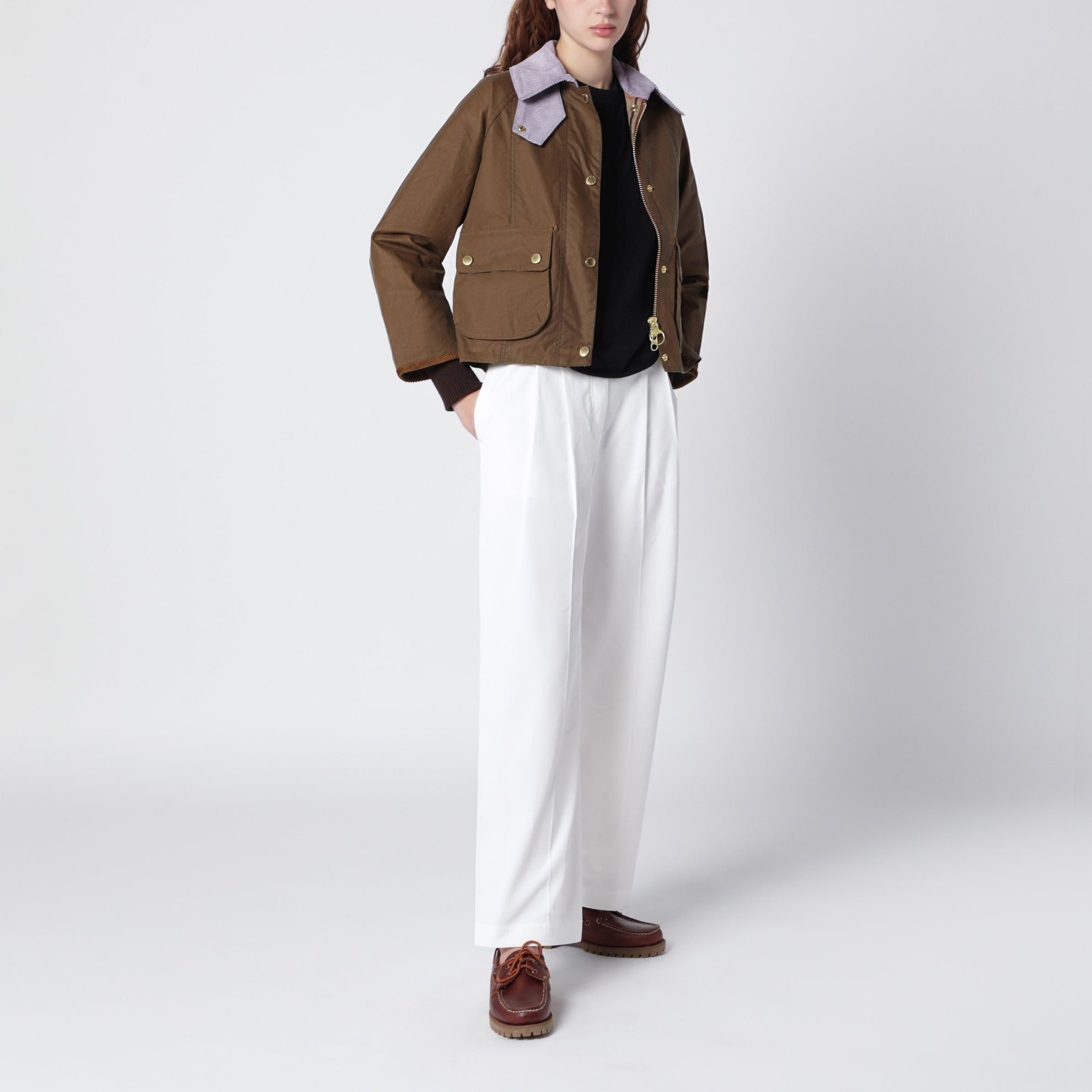 Beadnell waxed cropped jacket in sand