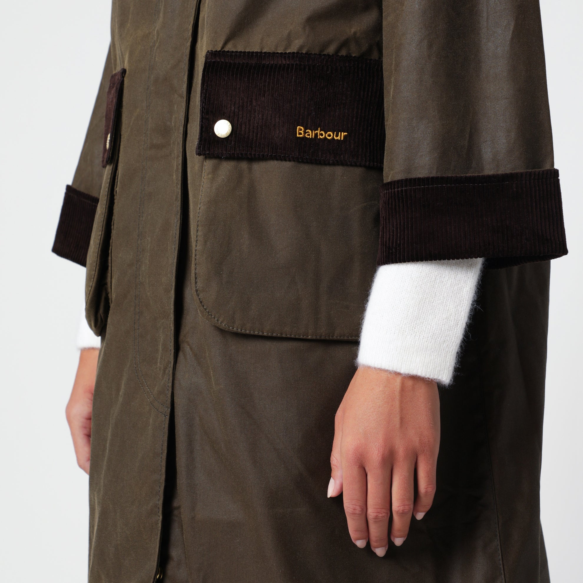 Long waxed cotton jacket, Olive Green