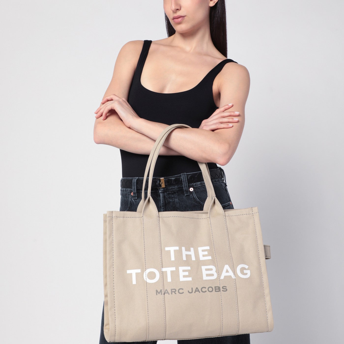 Beige canvas large Tote Bag