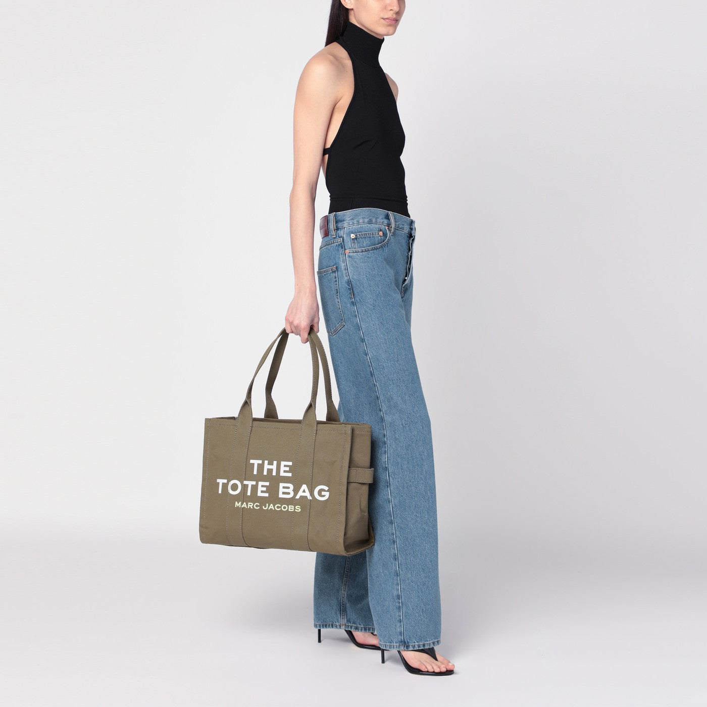 Large Tote Bag verde scura in canvas