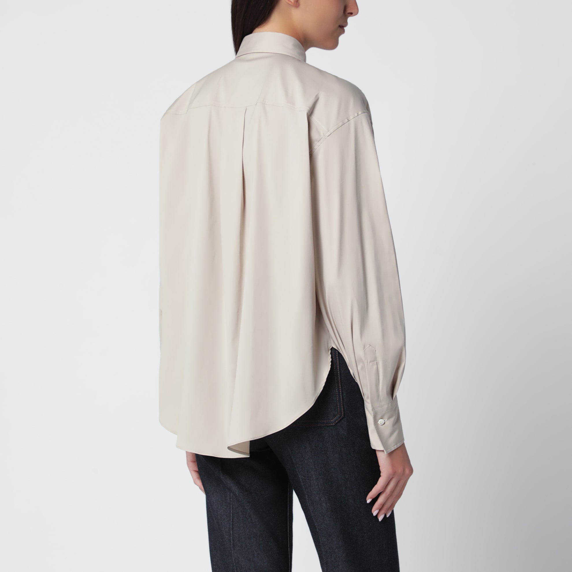 Camicia Monili Trim beige in cotone stretch